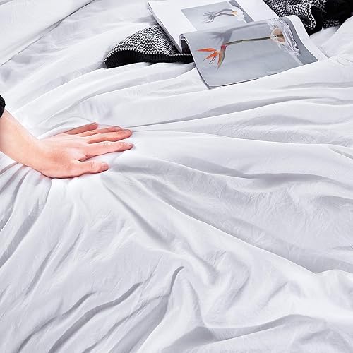 Miniatura 8 de Andency Funda de edredón con flecos y pompones, tamaño matrimonial (79 x 90 pulgadas), 3 piezas (1 funda de edredón color blanco liso, 2 fundas de