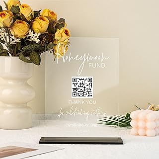 Honeymoon Fund QR Code Sign,Personalized Wedding Honeymoon Fund Sign,Venmo QR Code Modern Wedding Sign,Modern Wedding,Party Favors Table Sign,Modern Script Acrylic Wedding Sign.