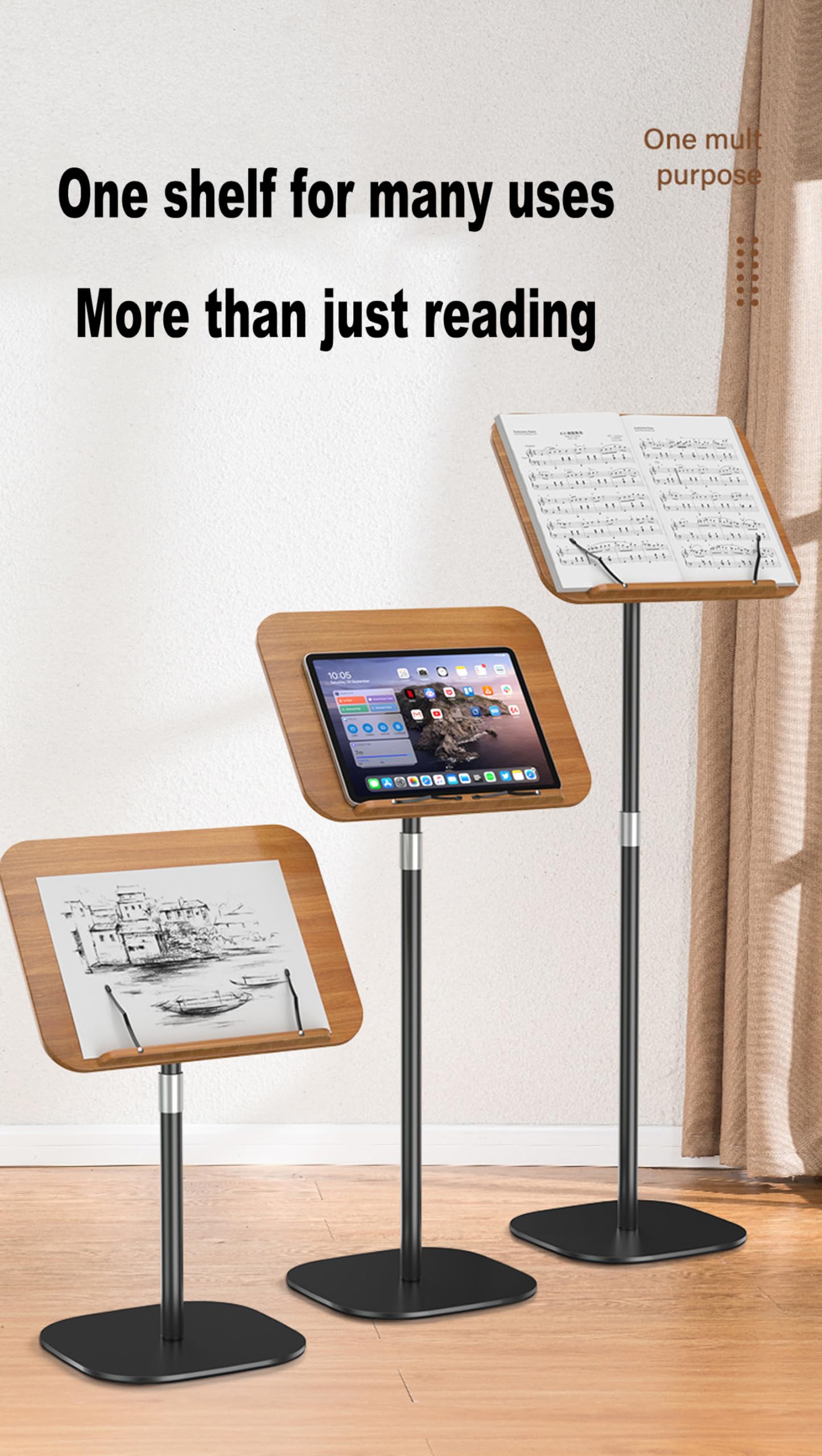 Höhenverstellbares Leseregal für den Boden, Stehender Buchhalter, Stand, Kirche, Kanzel, Schreibtisch, mit geneigter Lesefläche, für Bücher und Tablets (1,7 m)