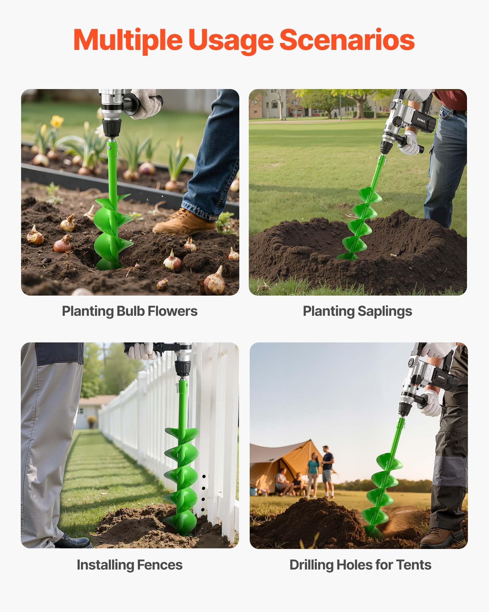 VEVOR Erdbohrer für Bohrmaschine, Ø 790x120 mm Gartenbohrer, kompatibel mit Bohrern mit 20 mm Innendurchmesser, Pfahlbohrer, Durchlässenbohrer, Grabungswerkzeug zum Pflanzen und Bohren