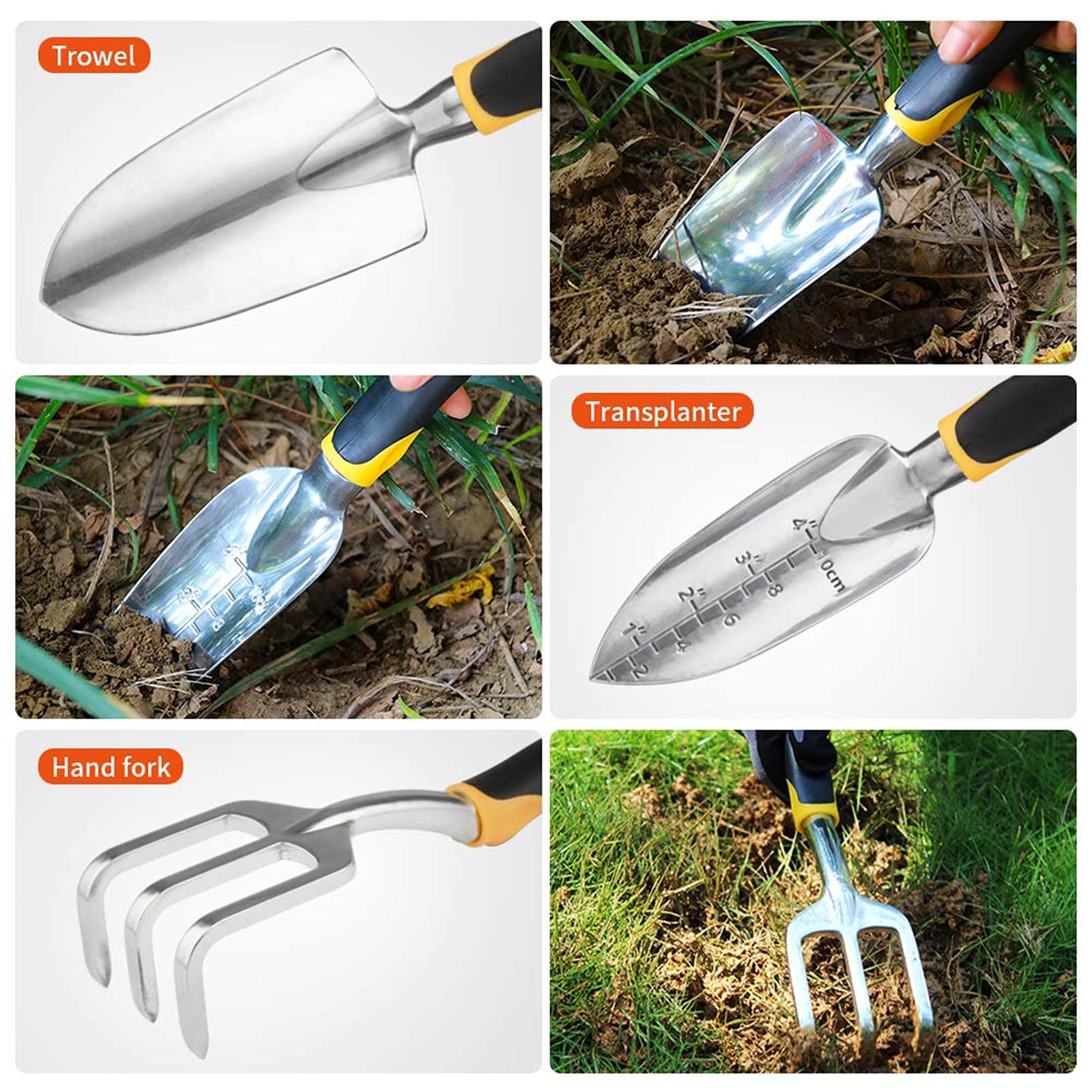 DINGFAN Juego de Herramientas Jardinería, Kit de Herramientas de Jardinería de Aluminio 5 Piezas con Guantes, Kit Plantación de Manos para Interiores y Exteriores, Regalos Jardinería