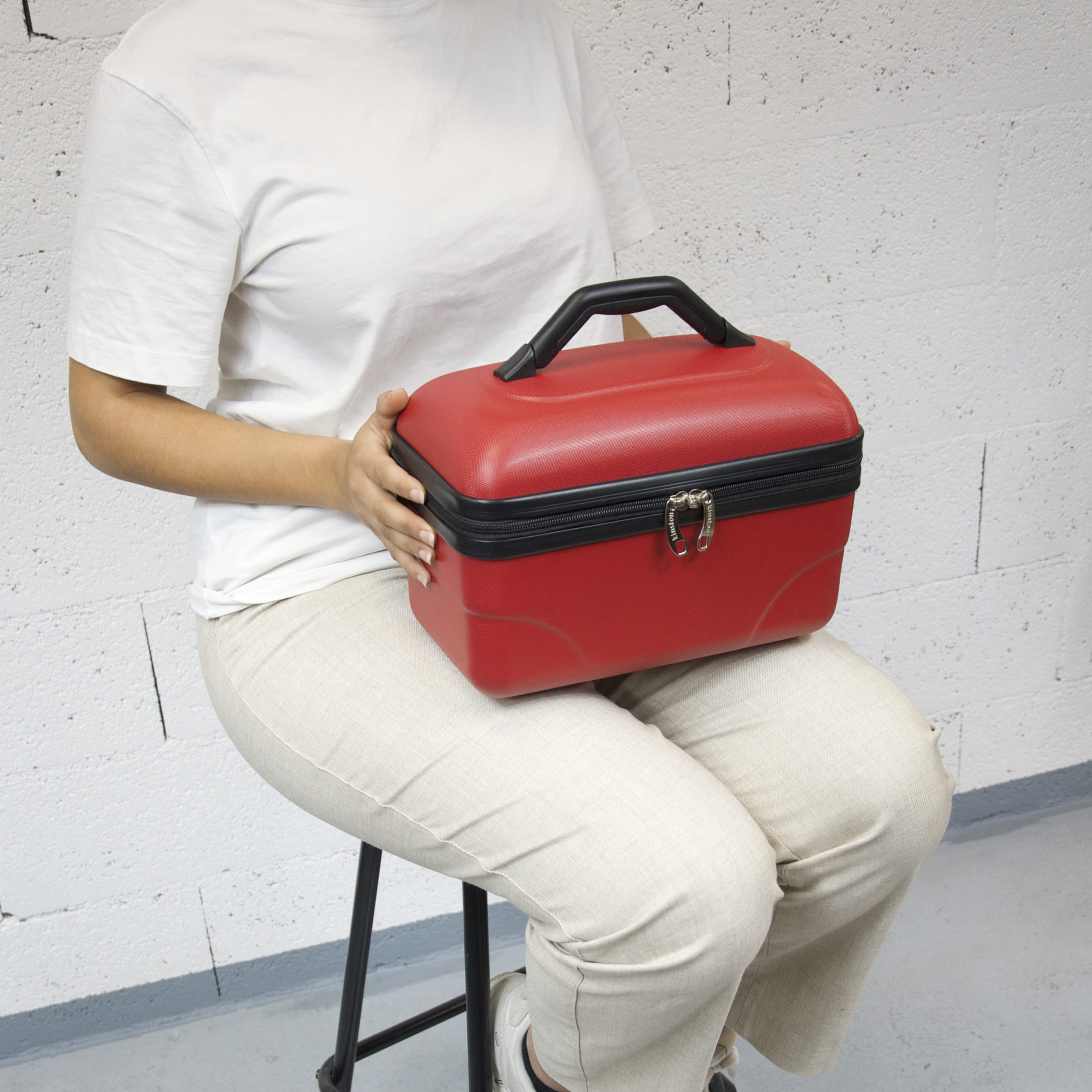 KINSTON Set de 2 Vanity Trousse de Toilette Voyage Cosmétiques, Rigide avec Poignée, Organisateur de Voyage, Boîte de Rangement - Grande capacité (Rouge)