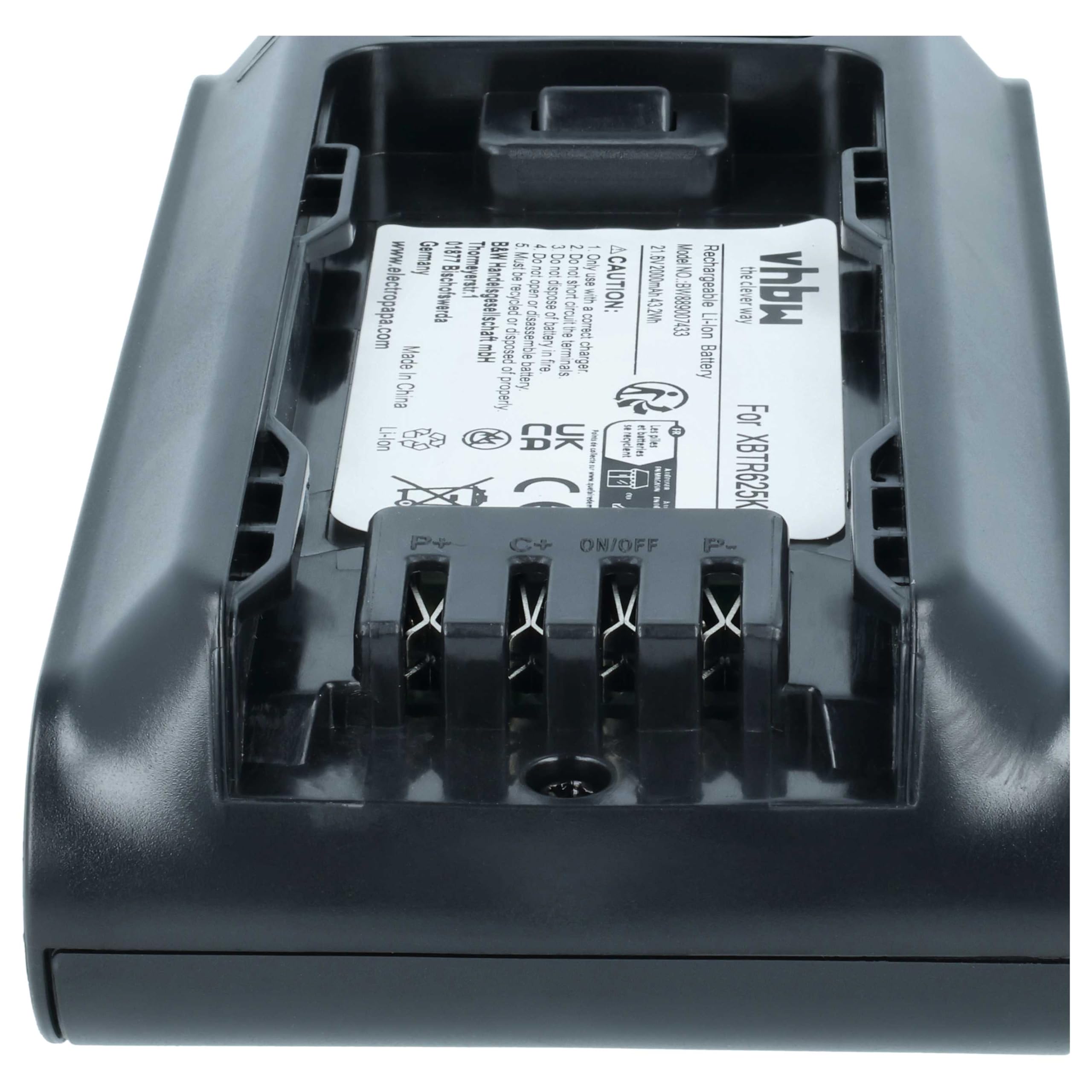 vhbw Akumulator kompatybilny z Shark BU3120, IW3120C, IW3111C, IW3110C, Cordless Detect Pro, BU3521 odkurzacz czarny (2000 mAh, 21,6 V, Li-Ion)