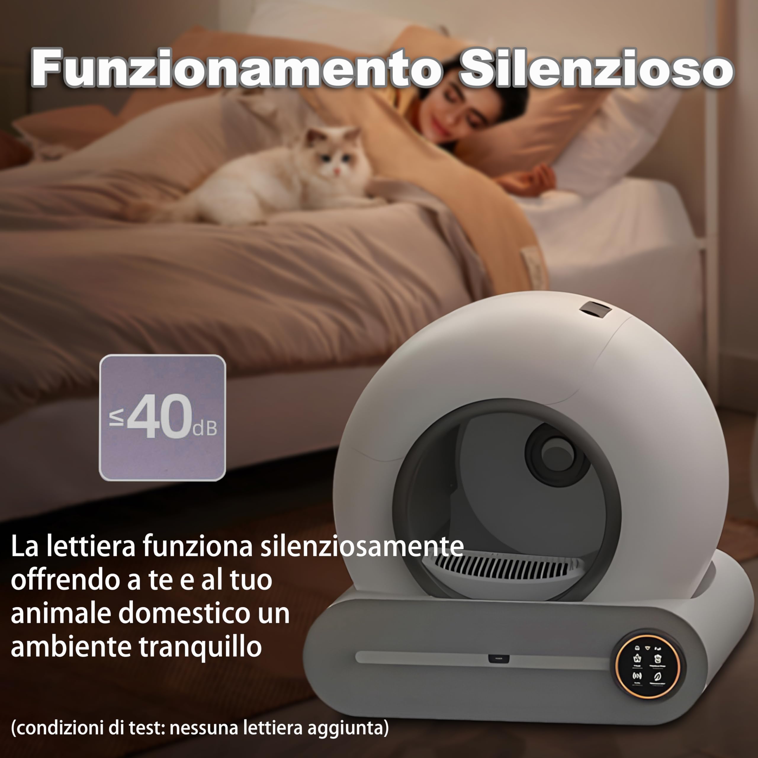 Lettiere Autopulenti Gatti 65L + 9 L con 5 Sacchi Spazzatura e Tappetini Lettiera Gatti, Controllo APP, Deodorante Ionico Lettiera Autopulente per Gatto (A)