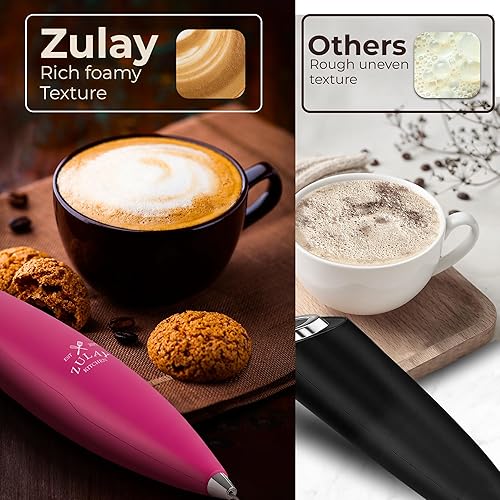 Vista 550 de Zulay Kitchen - Espumador de leche de mano con pilas AA Duracell: batidora de bebidas resistente para café, latte, capuchino y más, color aurora