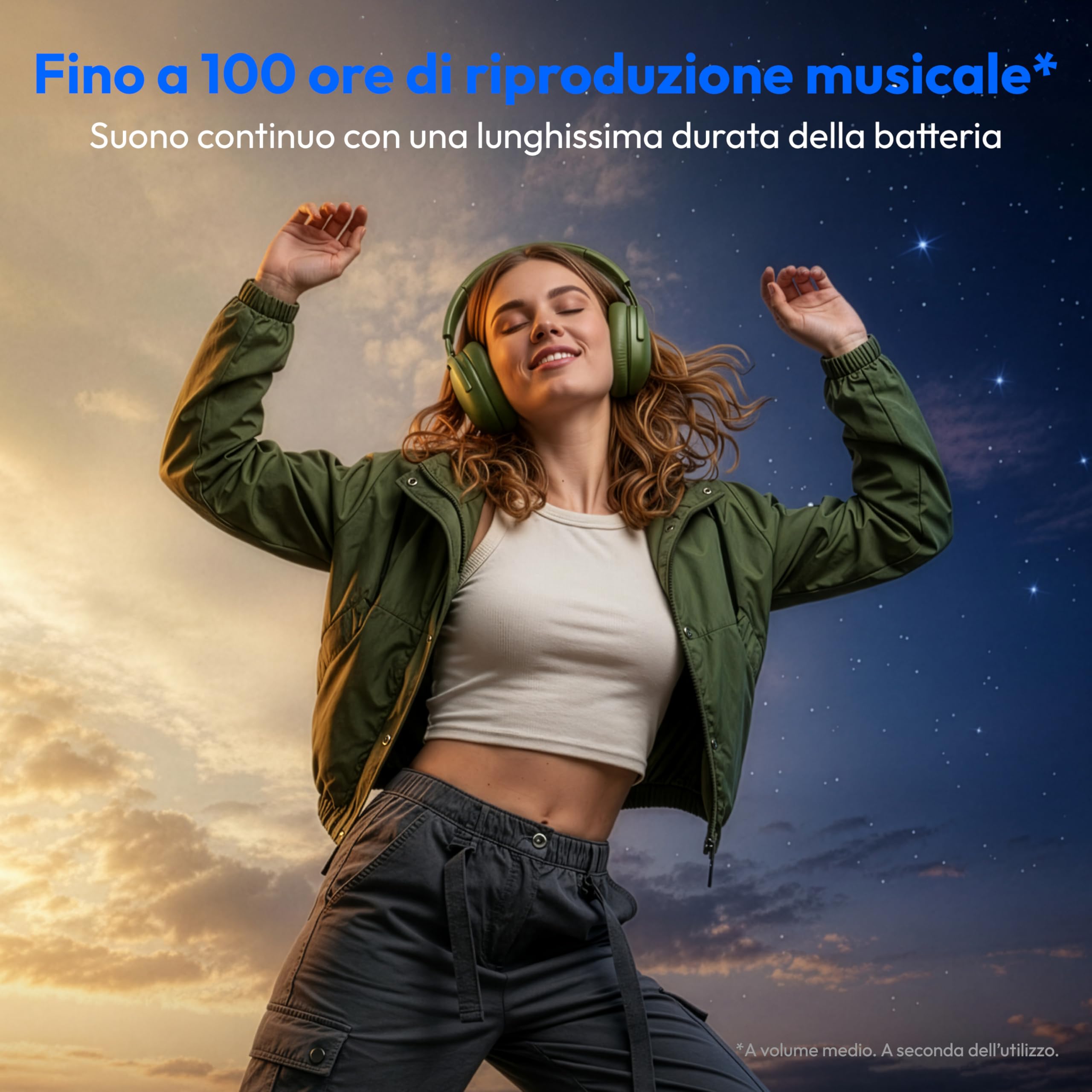 MEDION cuffie Over Ear HX-1 Pure (Bluetooth, wireless, fino a 100 h di autonomia, protezione dagli spruzzi IPX4), verde