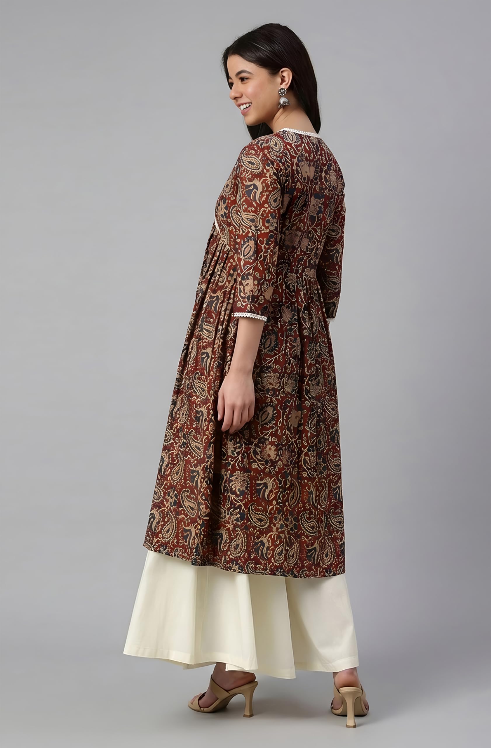 Janasya Women's Pure Cotton Floral Printed Flared Kurta product image 4