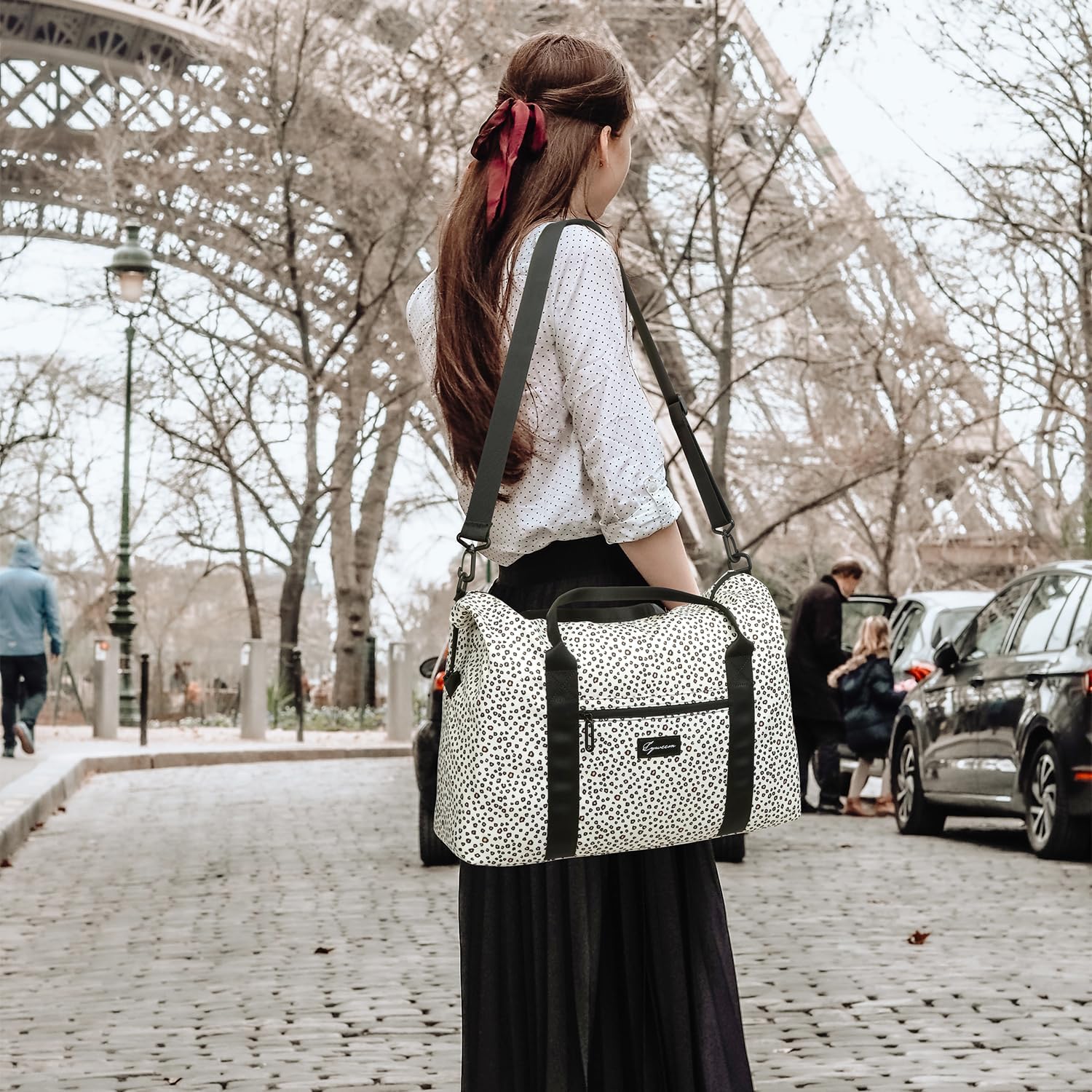 Duffle Bag for Travel 18x14x8 Foldable Carry on Travel Bag, Small Medium Weekender Overnight Bags for Women, 40L Waterproof Sport Gym Bag for Men with Computer Compartment (White leopard print) - Image 2