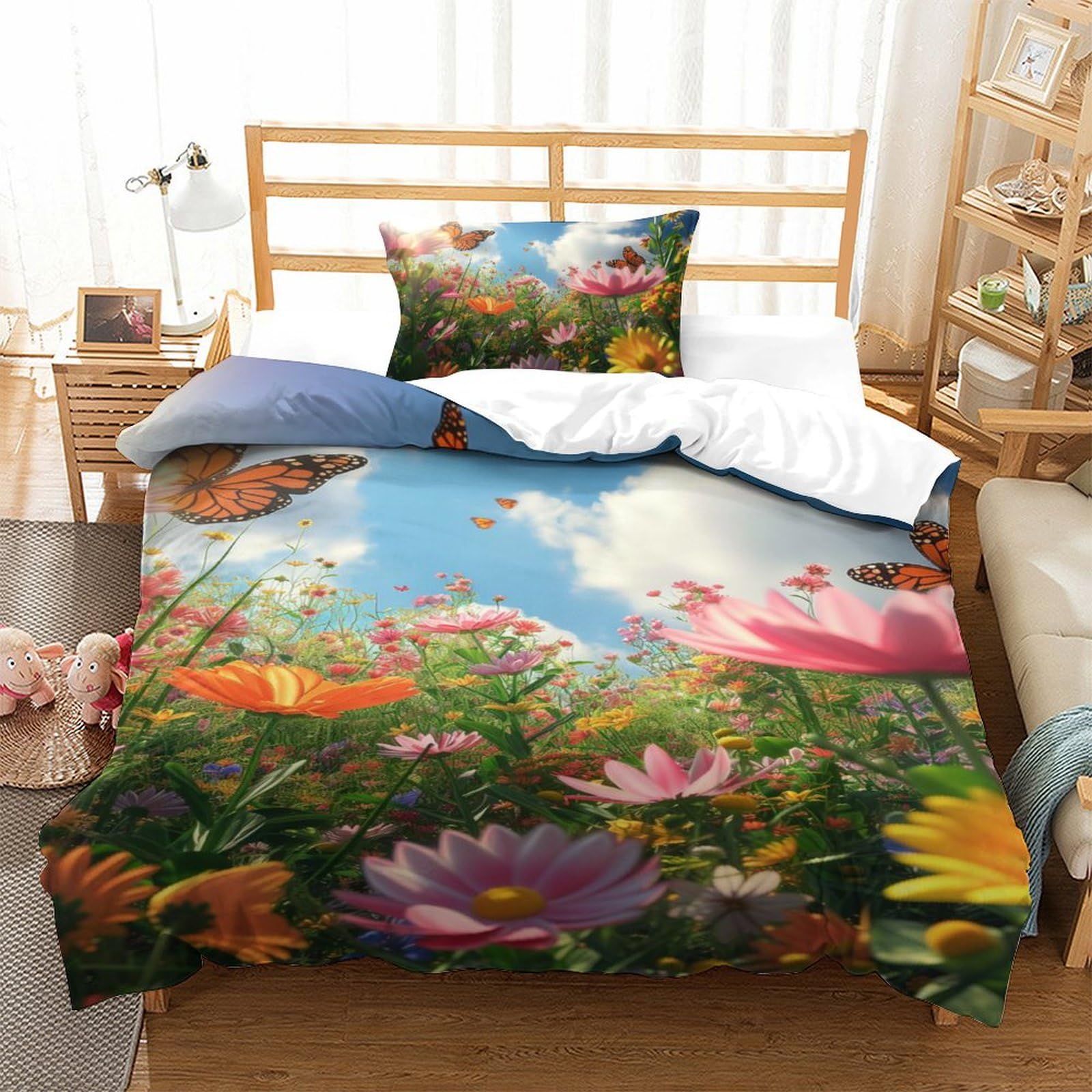 Parure de lit fermeture éclair pratique et housse de couette fleurs