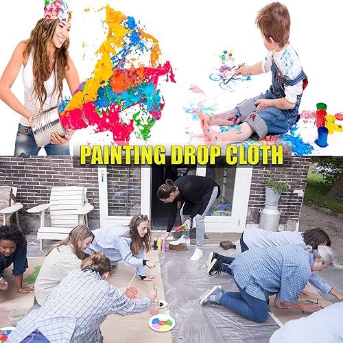 Vista 23 de 30 hojas de plástico para pintar, tela transparente impermeable y a prueba de polvo para cubierta de muebles, lonas de 9 x 12 pies