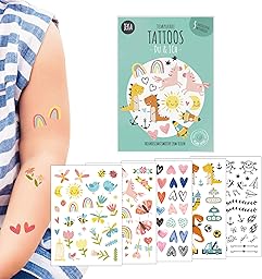 Hautfreundliche Kindertattoos zum Aufkleben - Motiv DU & ICH, Freundschaftstattoos, Kinder-Tattoo Set mit 5 Bögen, Tattoos Kinder, 100% Vegan und Hergestellt in Österreich, JEKA