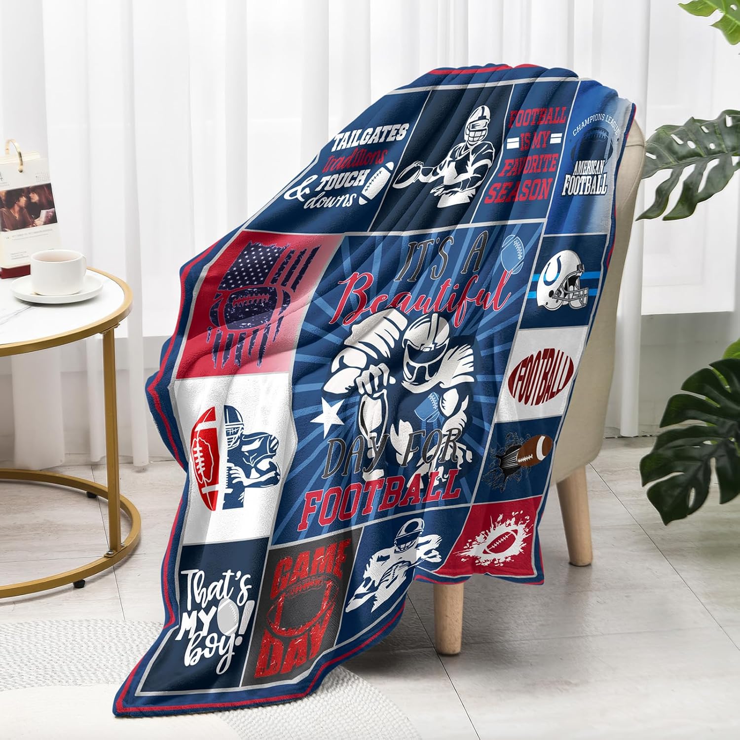 50" x 40" New Football Flannel Throw Blanket, Sport Theme Patr Blanket for Kids Boys Girls, Rugby Game Plush Blanket Ball Games Throw All Seasons Warm Cozy for Sofa Chairs Bed Home Fans Men Gift 2 - Image 3