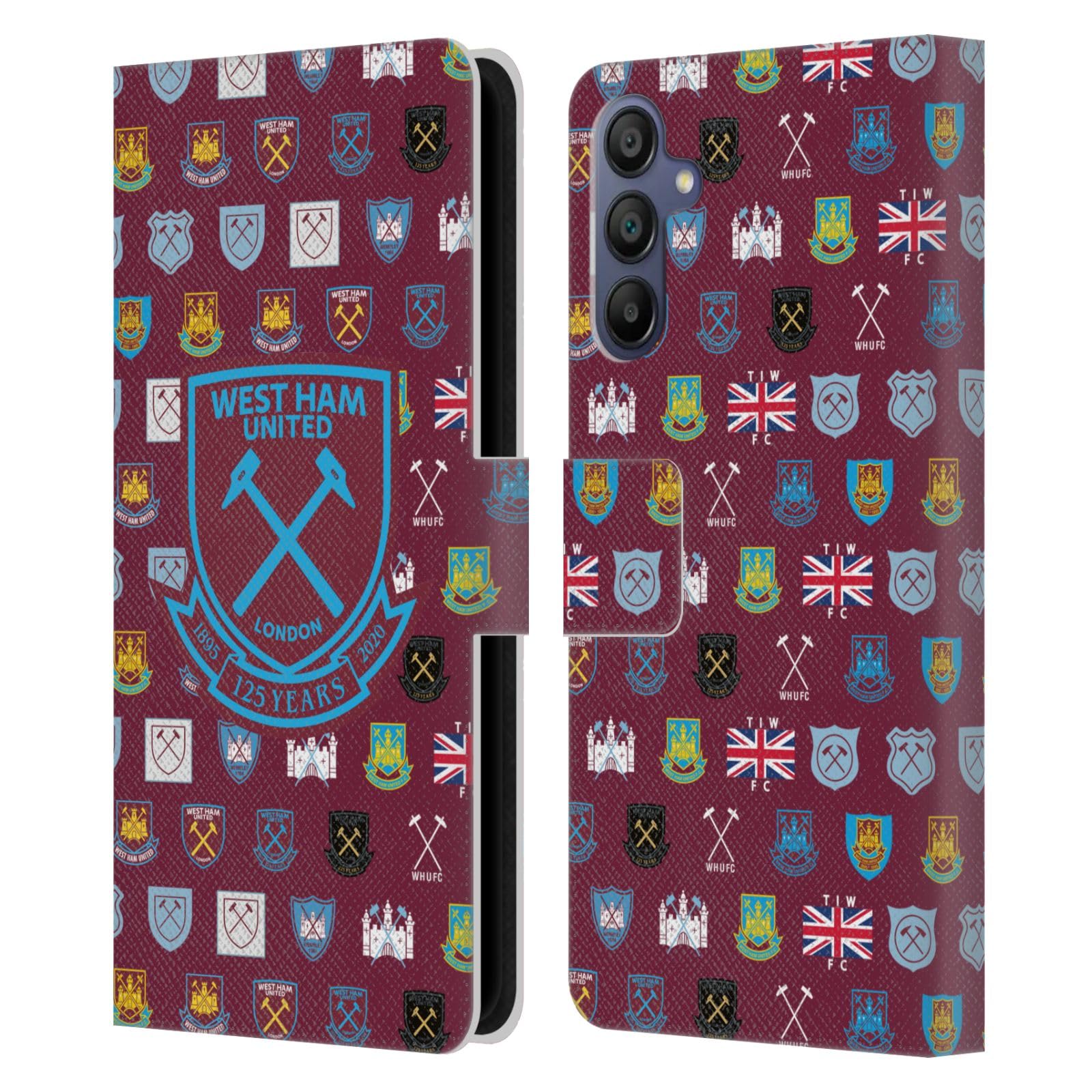 Head Case Designs Officially Licensed West Ham United FC Pattern 5 Crest History Leather Book Wallet Case Cover Compatible With Samsung Galaxy A15