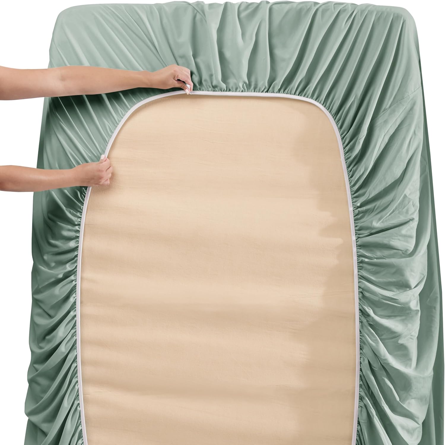 Hearth & Harbor Extra Deep Pocket Sheet Sets, Luxury Soft 6 Piece Bed Sheet Set Fits Mattress 18-24 Inches - King, Sage Green New - Image 4