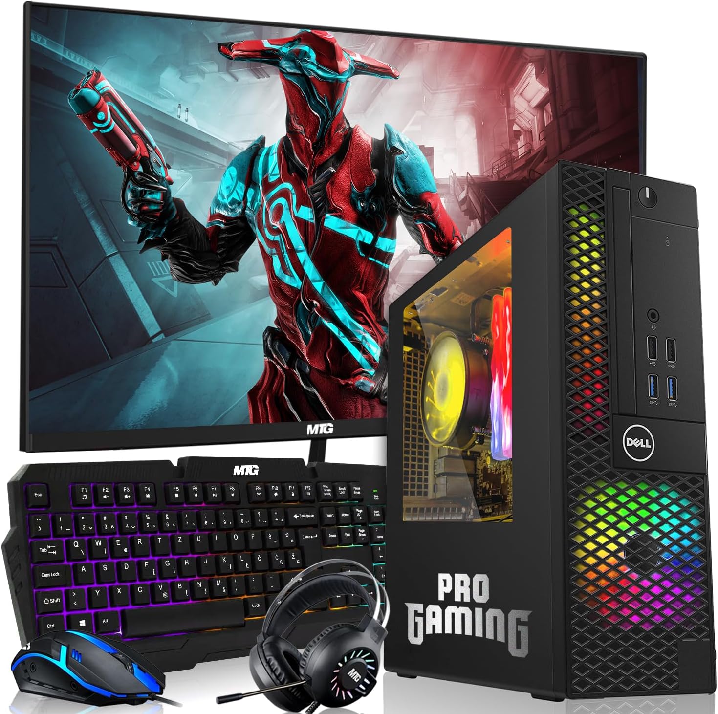 Dell OptiPlex Desktop PC – Intel Core i7, 16GB ARGB RAM, 512GB SSD, 27 Inch Monitor, GT 1030 Graphics, RGB Keyboard with AI Copilot Key, Mouse & RGB Headphones, Windows 11 Home (Renewed)