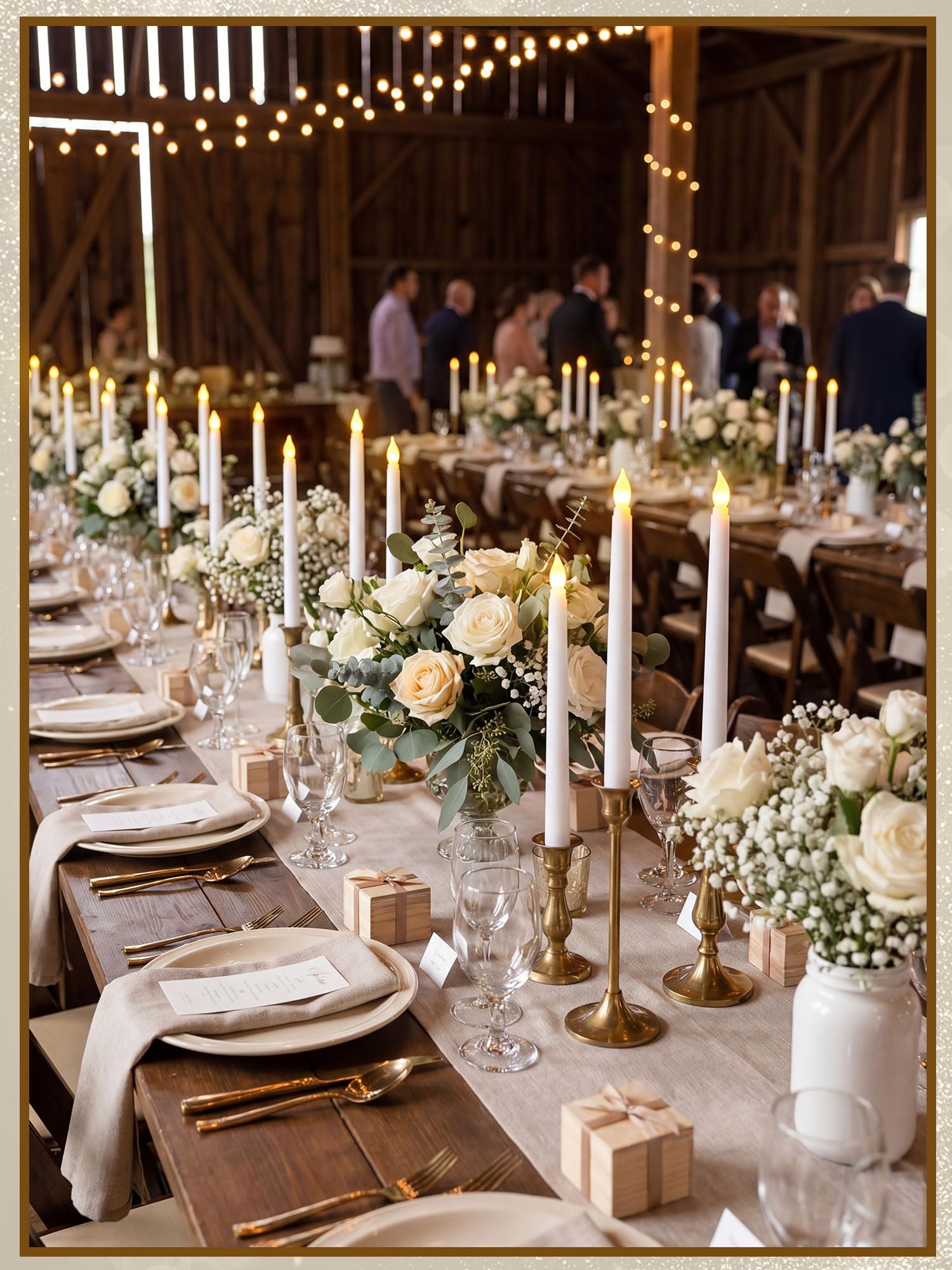 Treela 24 velas cónicas sin llama que funcionan con pilas, velas falsas a granel, velas LED parpadeantes cónicas para decoración de Pascua, boda, aniversario (básico, 8 pulgadas, blanco)