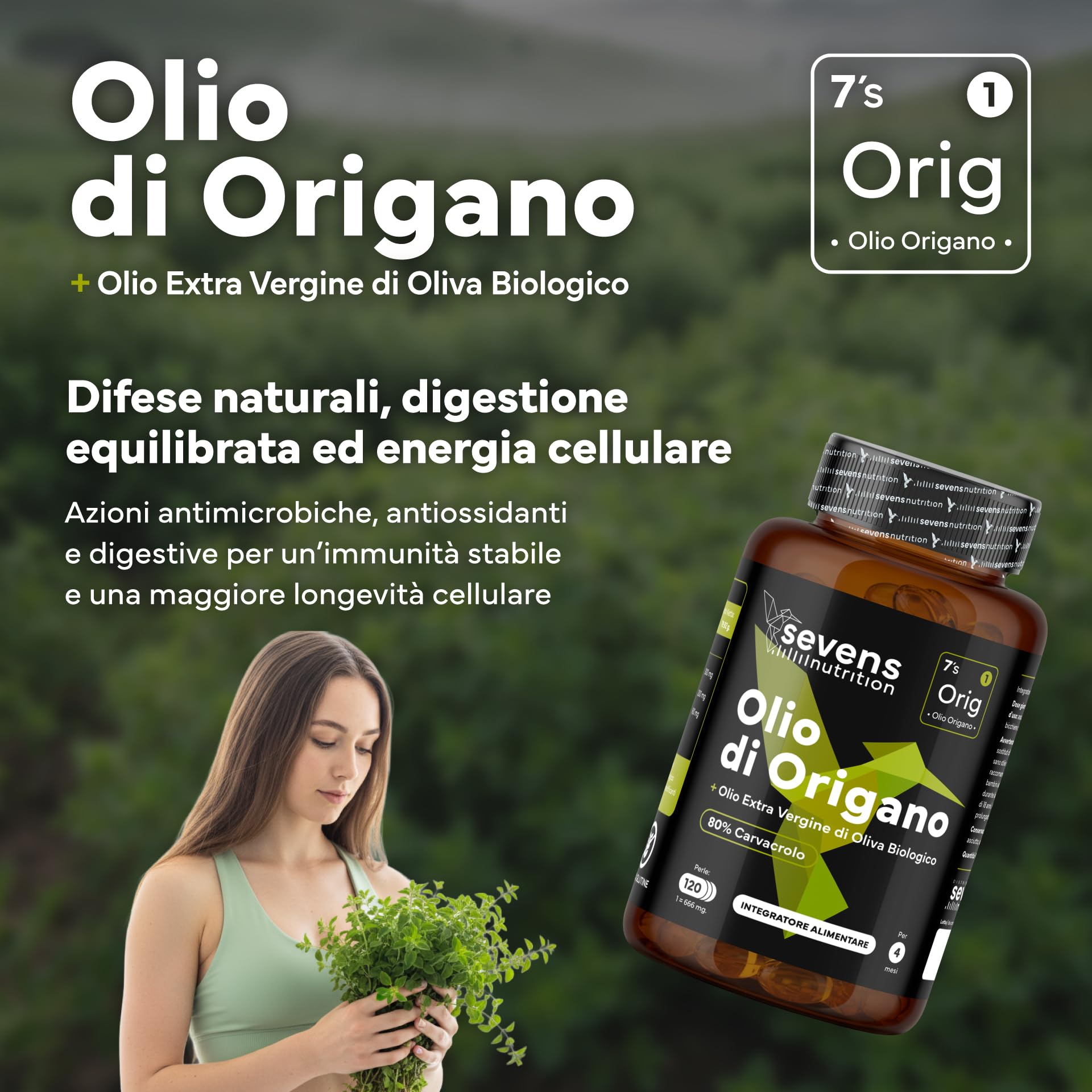 Olio di Origano Capsule - 160 mg Carvacrolo - 120 Capsule di Olio di Origano Puro - Con Olio Extravergine di Oliva Biologico per un Migliore Assorbimento - Softgel - Supporto del Sistema Immunitario