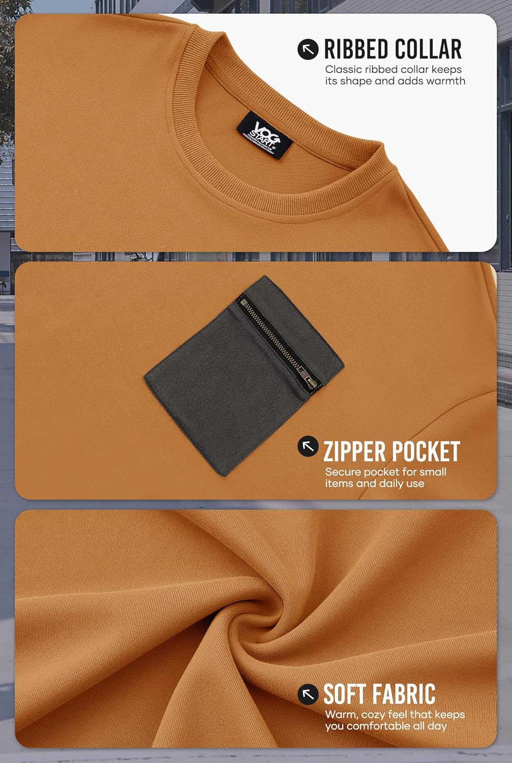 Men's Casual Crewneck Sweatshirts Loose-Fit Fashion Long Sleeve Pullover with Chest Pocket (S-XXL) - Image 6