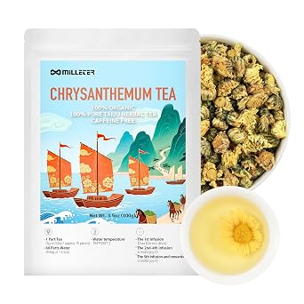 Chrysanthemum Tea Loose Leaf, 3.5oz/100g Tai Ju Herbal Tea, Pure Natural Chinese Flower Tea, Caffeine Free, Resealable Ziplock Pouch for Freshness