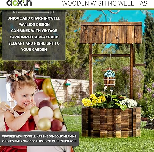 Miniatura 3 de Aoxun Jardineras de madera con cubo para colgar, ayudante de jardín, decoración de jardín rústica para exteriores, patio y patio, base reforzada