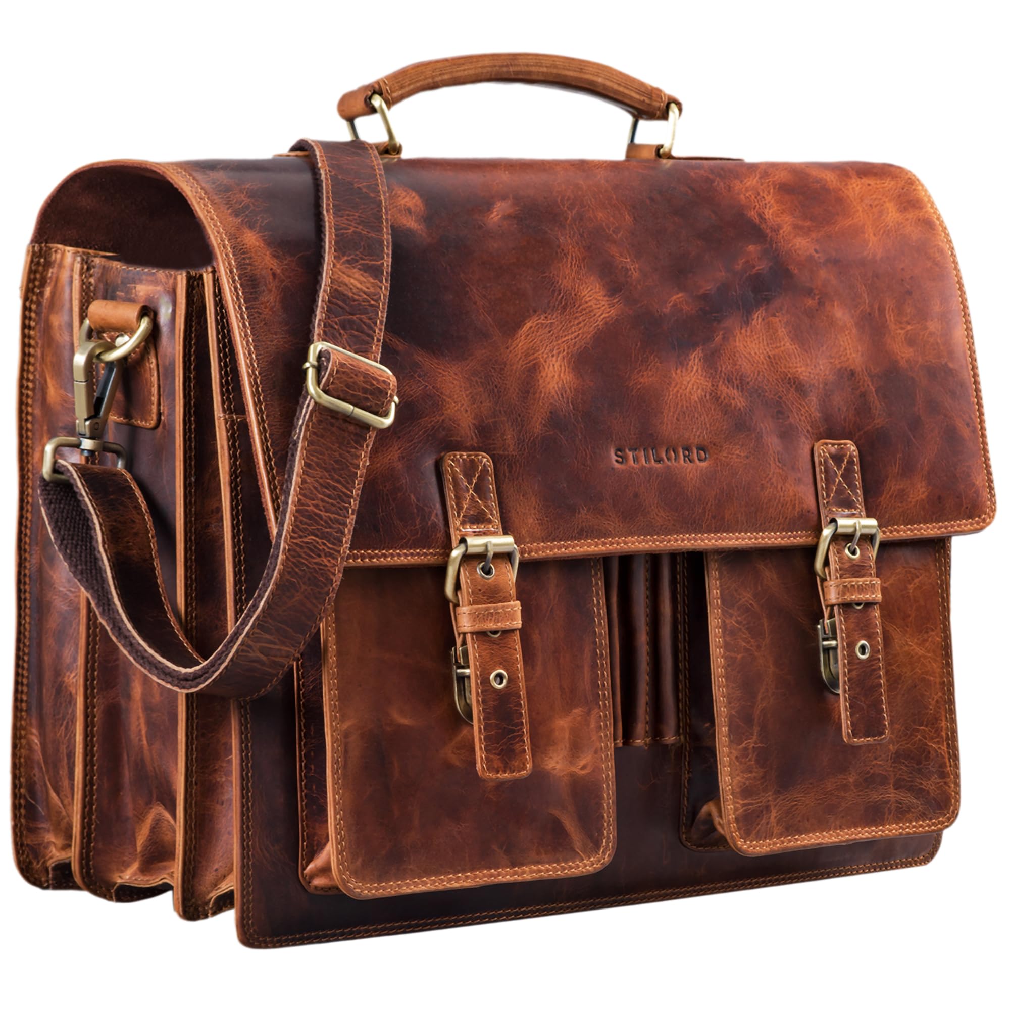 STILORD 'Anton' Borsa Portadocumenti in Vera Pelle XL - Scomparto per Laptop da 15.6 pollici - Attaccabile - Versione Migliorata Colore:marrone medio