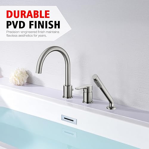 Miniatura 5 de SUMERAIN Grifo de bañera romana de níquel cepillado con rociador de ducha de mano