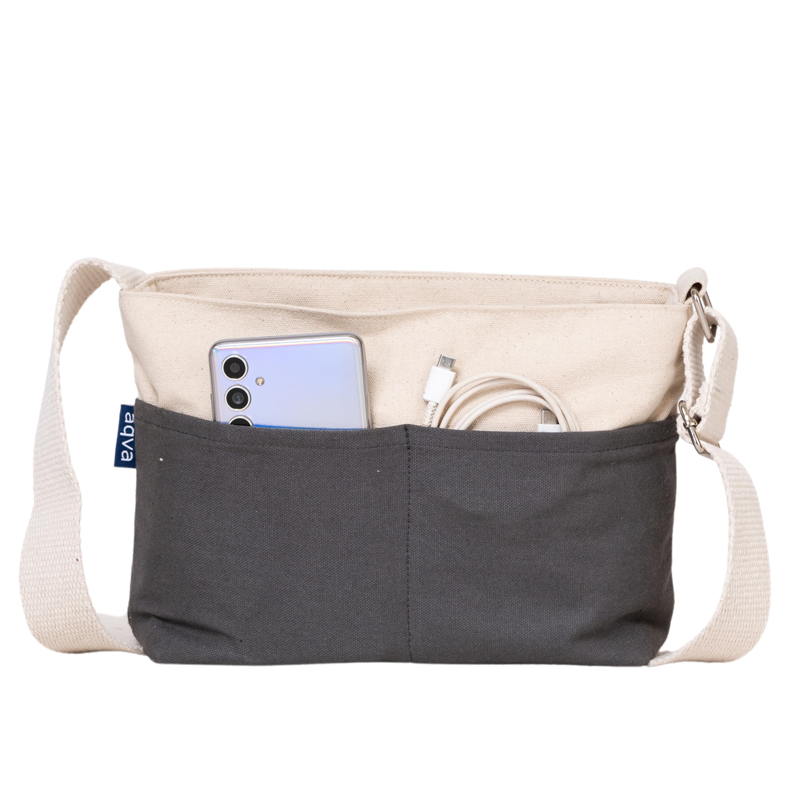aqva Sling Crossbody Canvas Tote Bag for Men & Women with Adjustable Strap Stylish Multipurpose Handbag with Zip Closure for Travelling, Shopping, Work Dual Tone-picture-38