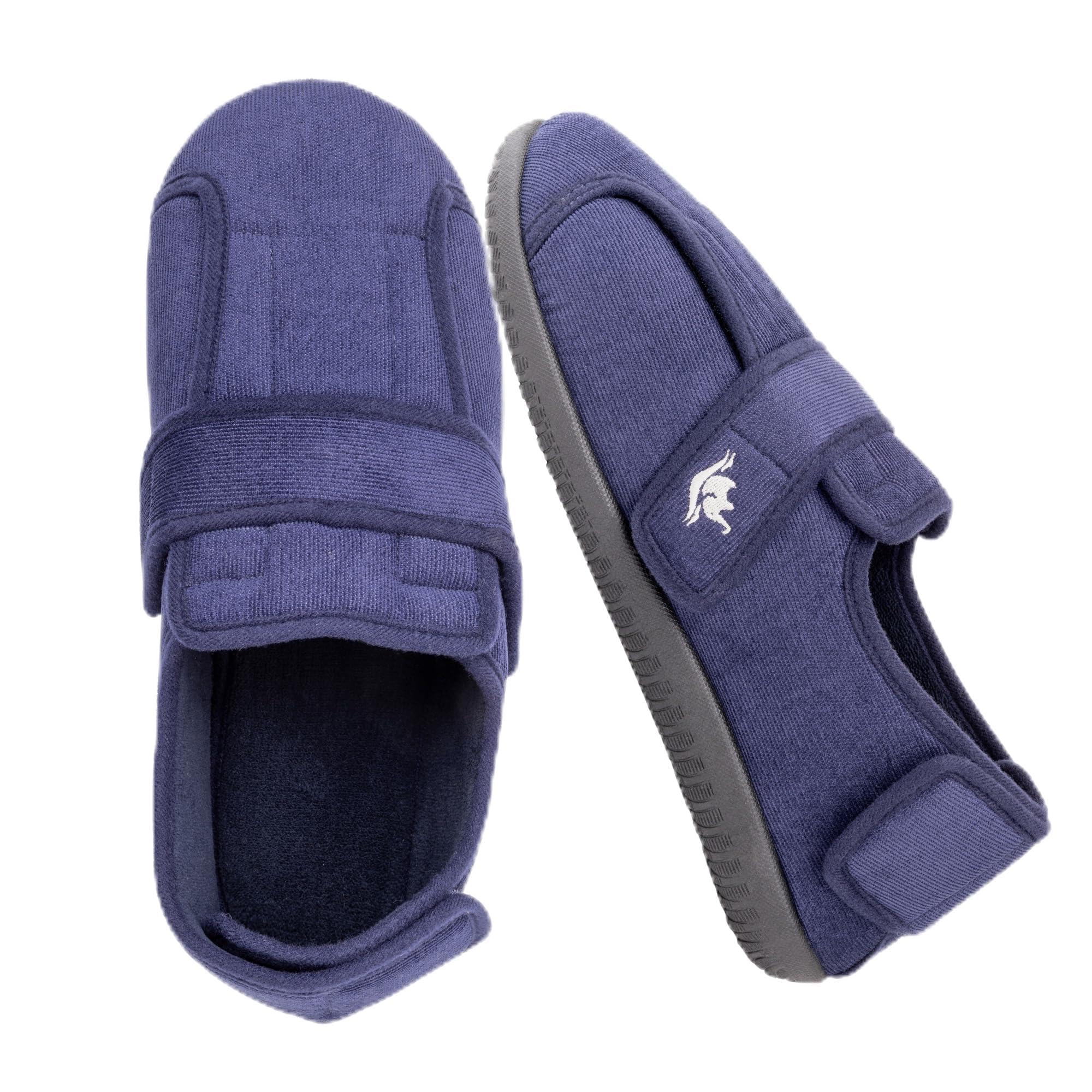 EUROPEAN SOFTEST Men’s Wide Fit Adjustable Slippers – Opens at Top & Heel, Memory Foam, Non-Slip Indoor/Outdoor Sole, Washable Comfort for Wide,