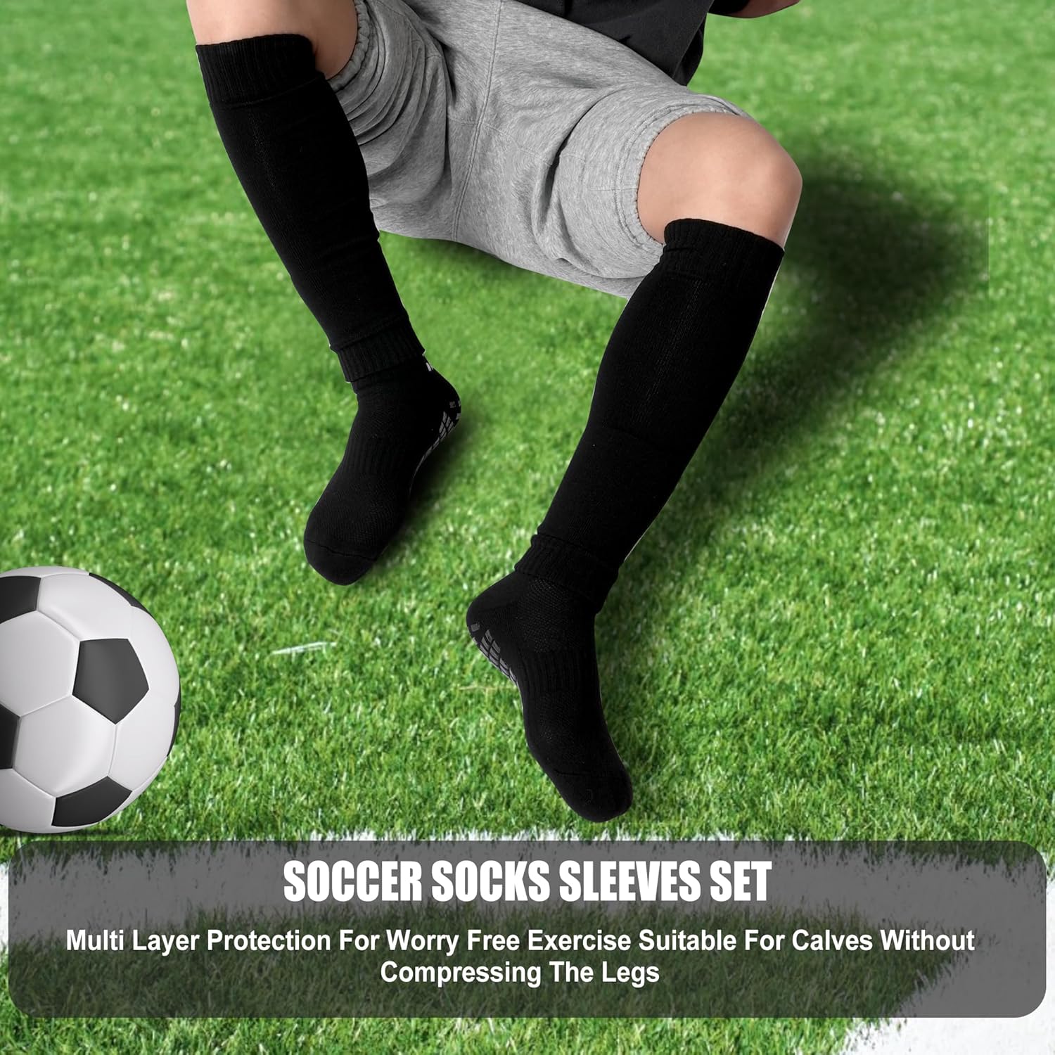 2 Set Grip Soccer Socks and Shin Guard Sleeves Non Slip Soccer Sleeve Socks for Men Women - Image 5