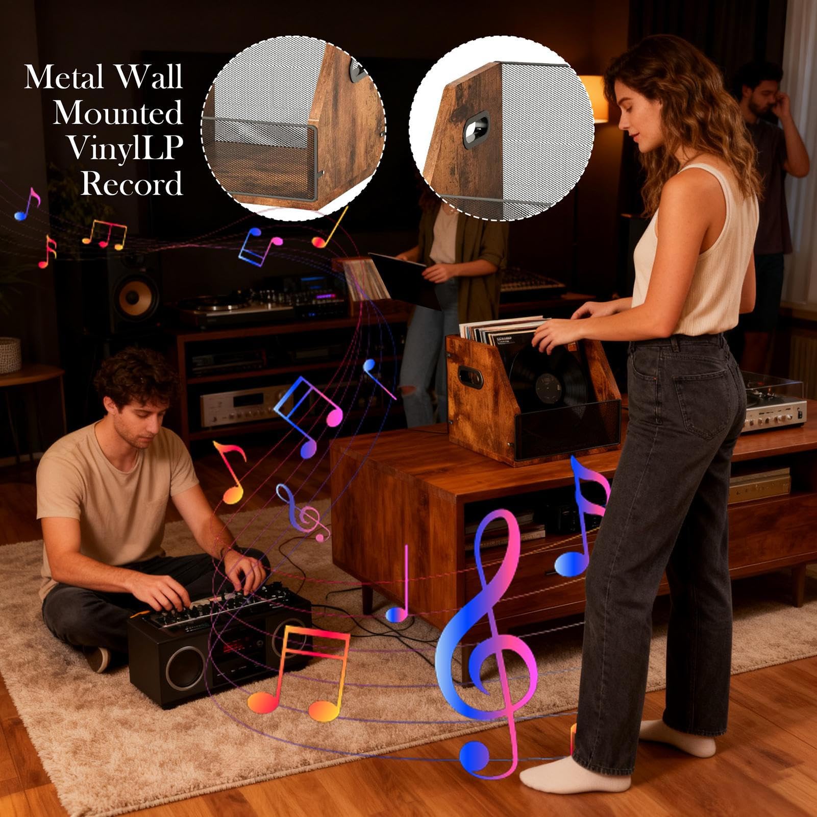 Soporte para Discos Madera Retro Gran Capacidad | Expositor De Discos Para Escritorio Para Dormitorio Garaje Sala De Estar Dormitorio Armario Amantes De La Música