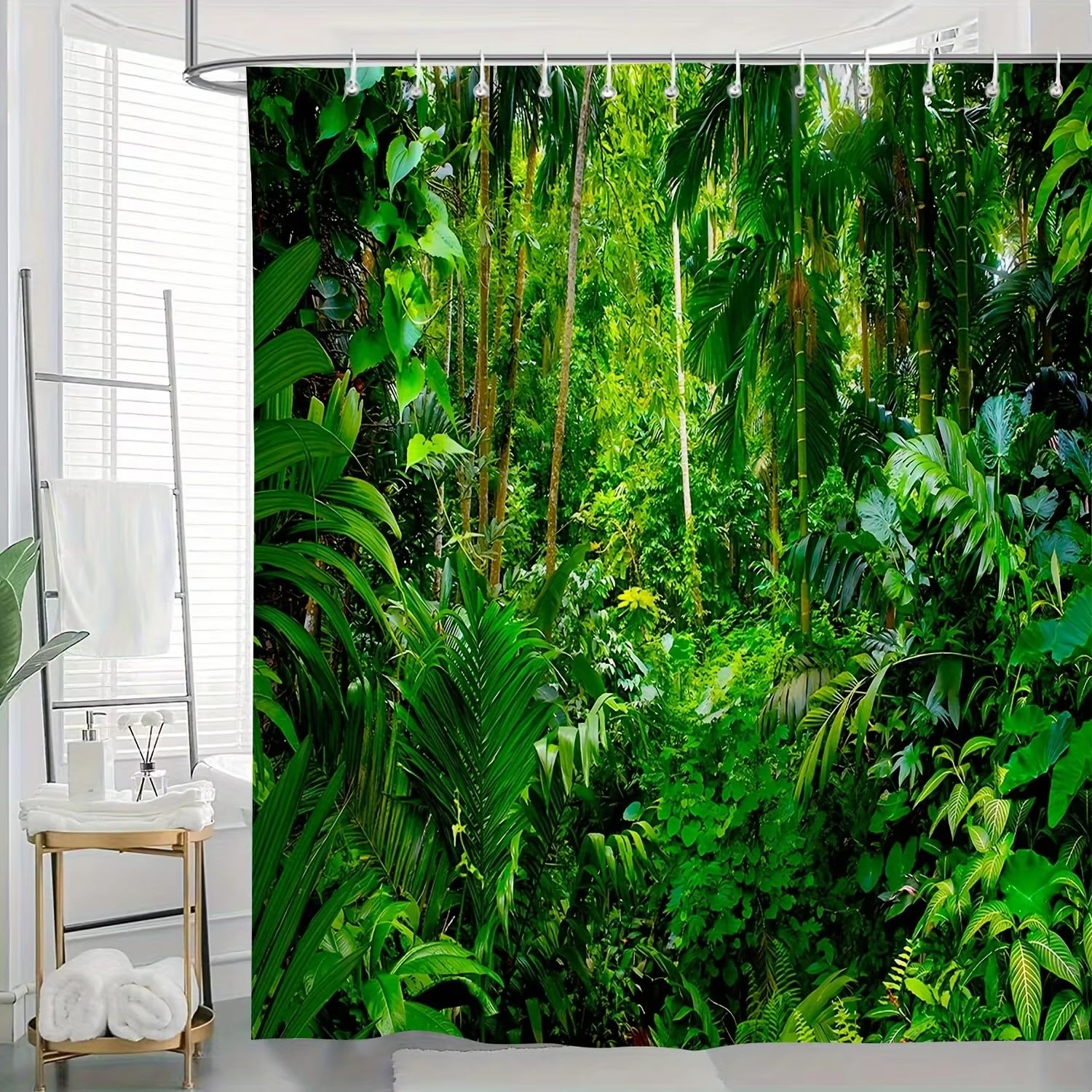Rideau de douche forêt verte 110x200 cm pour créer une ambiance spa dans votre salle de bain