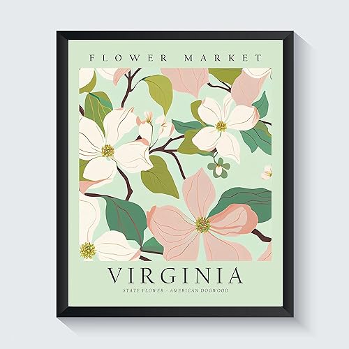 HomeArtPrint Impresión artística de Virginia, póster de viaje con mapa del estado de Virginia, 11 x 14 pulgadas, enmarcado, papel mate, montaje en