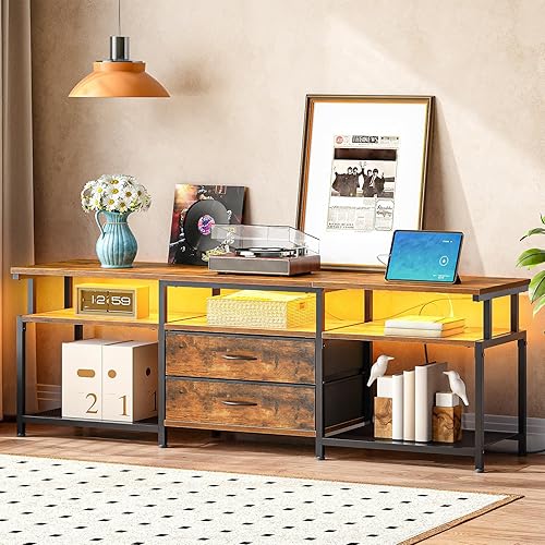 Miniatura 8 de HOOBRO Soporte de TV con toma de corriente y luz LED, centro de entretenimiento para televisores de hasta 75 pulgadas, mesa de consola de medios