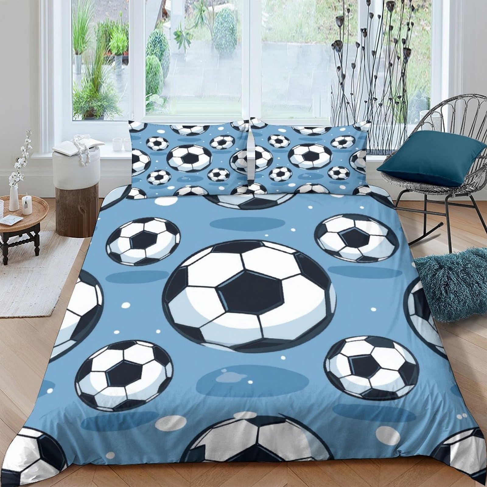 Ctjqhvkz Style-7 3D Printed Blue Soccer Ball Fitted Sheet Microfiber Soft Breathable Football Pattern Mattress Cover For Bedroom Dorm Use Single（135X200cm）