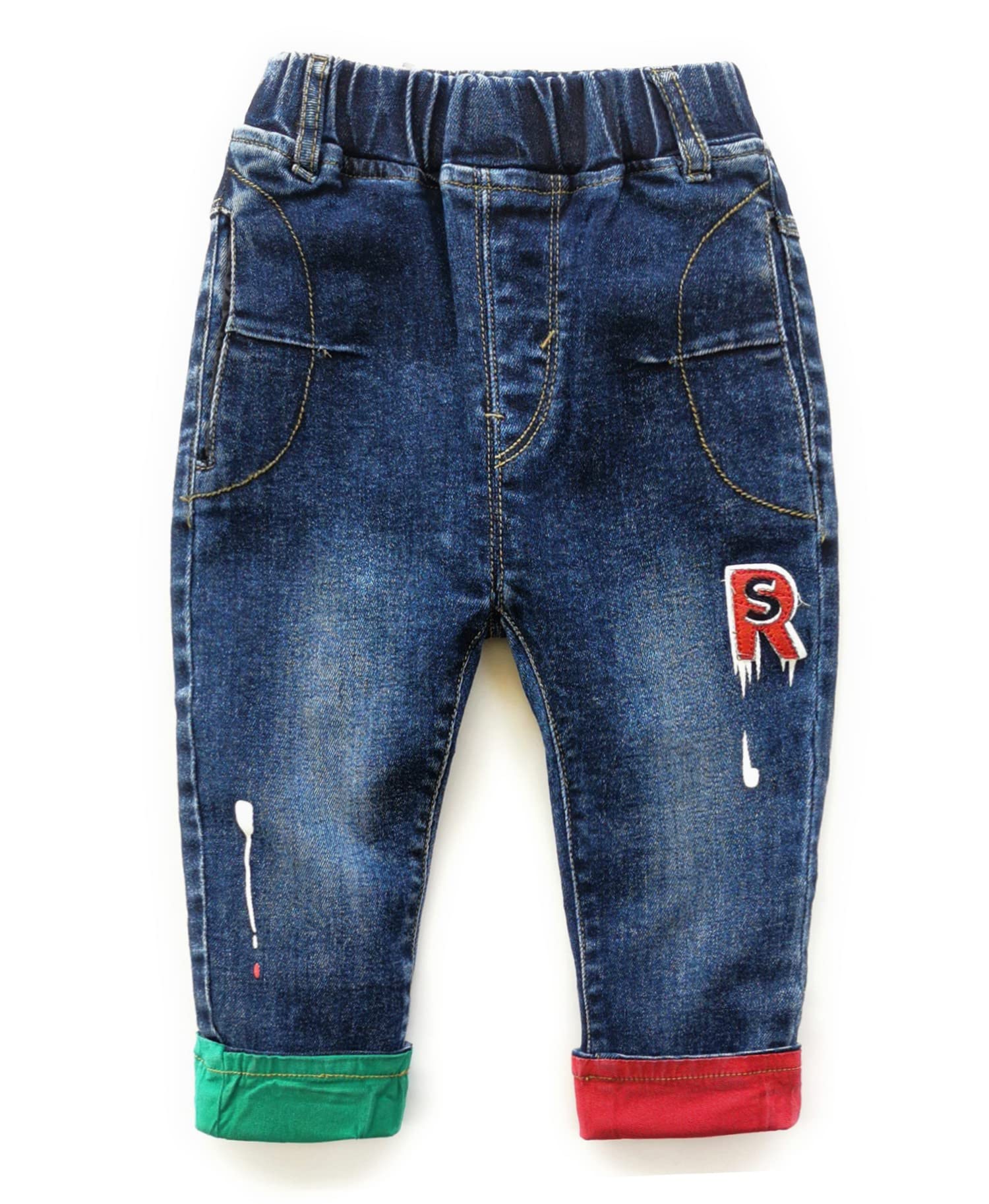 Kidscool Space Blue-2150 Baby Ripped Jean,Toddler Elastic Waist Distressed Denim Pants,Blue,18-24 Months
