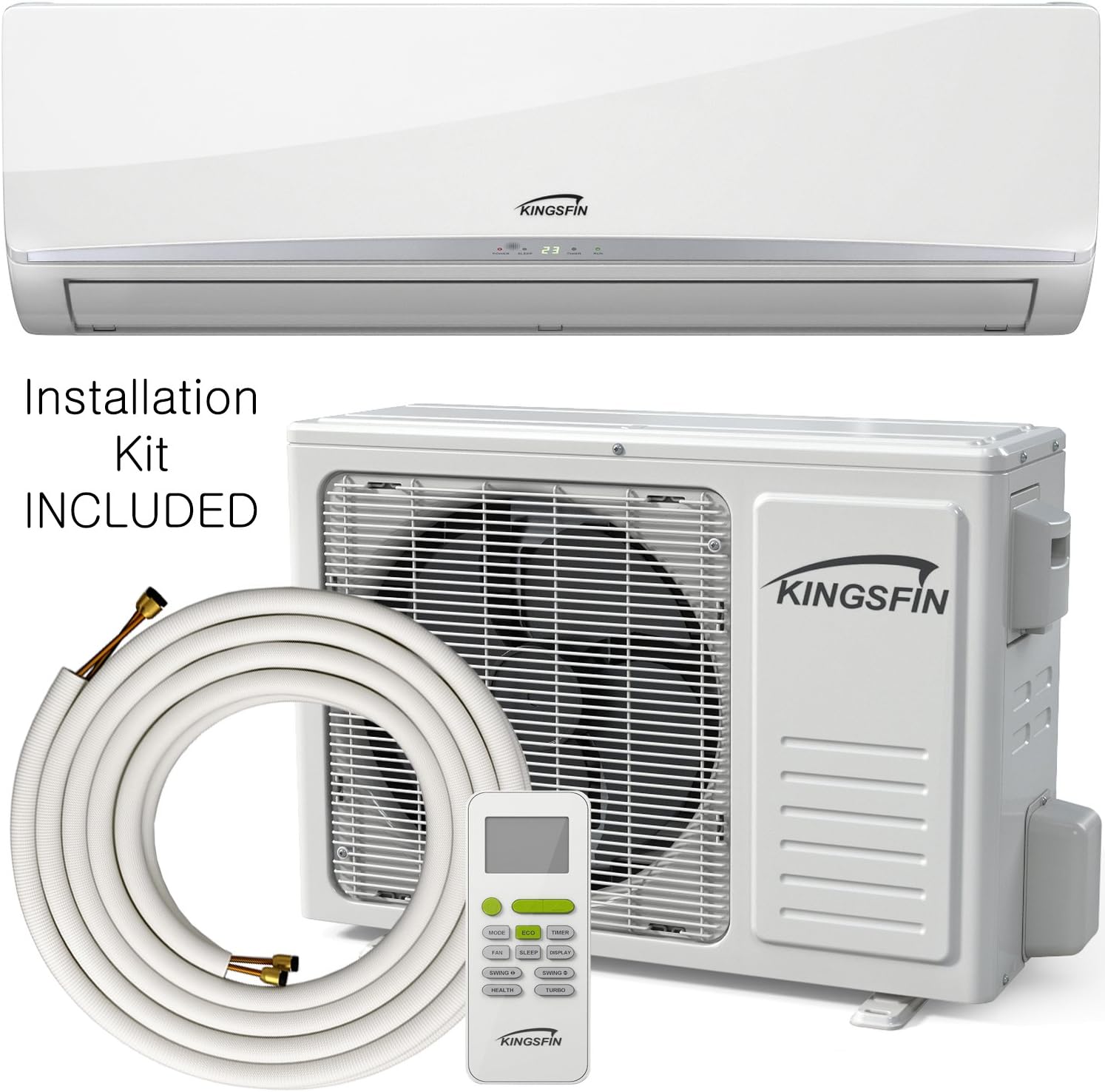 Kingsfin Mini Split Ductless AC Air Conditioner and Heat Pump 12000 BTU / 230V 15 SEER Complete System (12000 BTU / 230V)