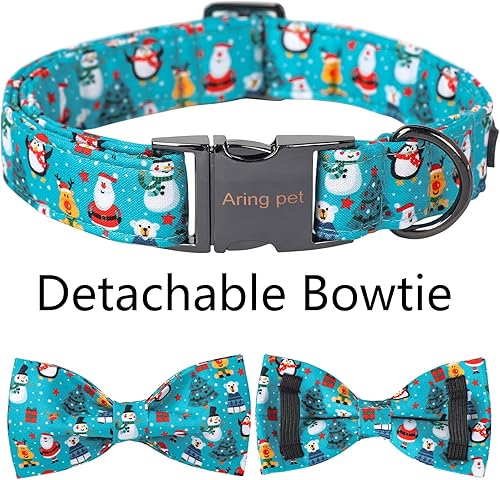 Miniatura 5 de ARING PET Collar de invierno para perro de Navidad, collar de algodón para perro con lazo, ajustable azul árbol de Navidad, collar para mascotas,
