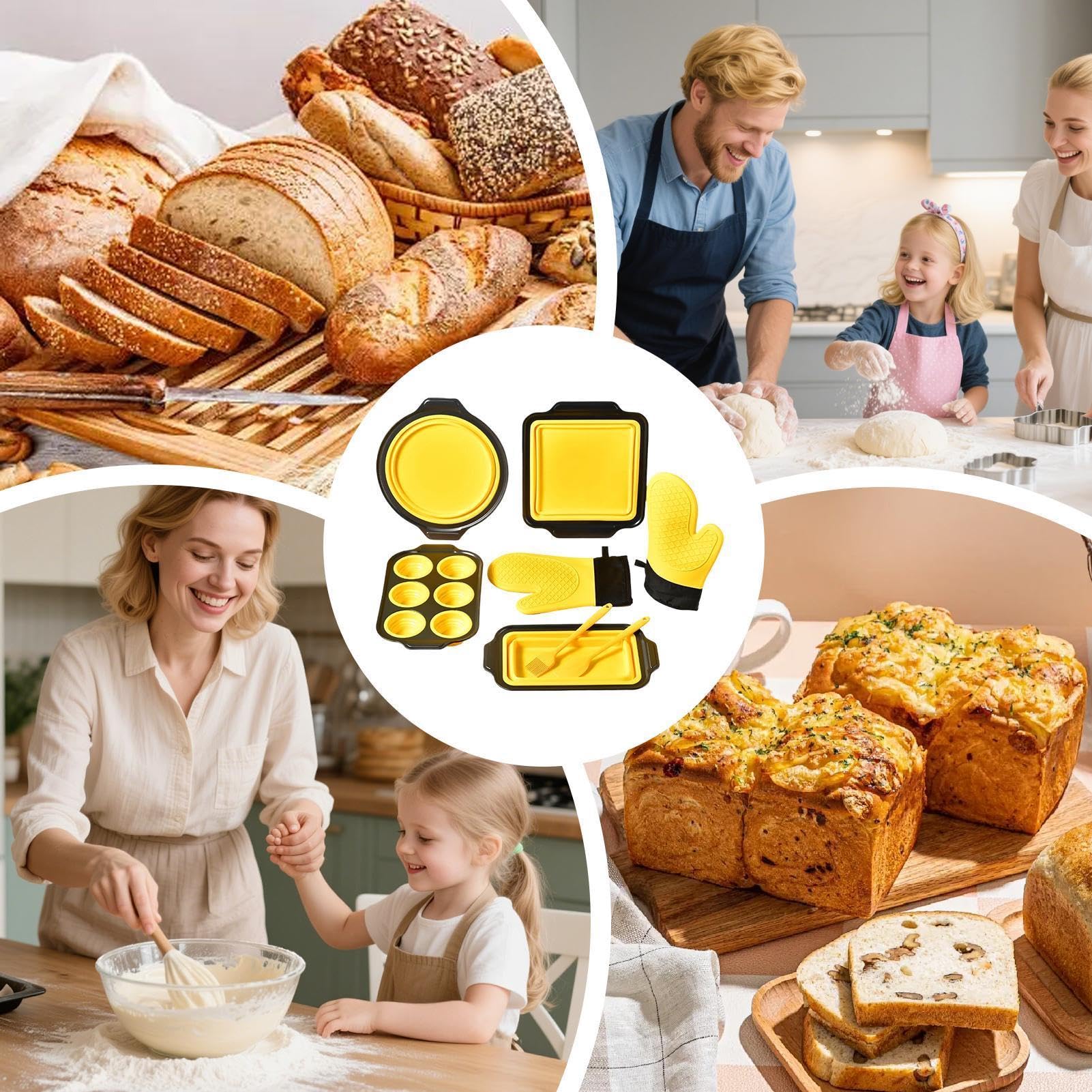 Generisch Silikon-Backform Stapelbar & spülmaschinenfest | mit Topflappen, Teigschaber und Backpinsel, spülmaschinenfest für Muffins, für Brot, für Kekse, für Cupcakes, für Eier, für