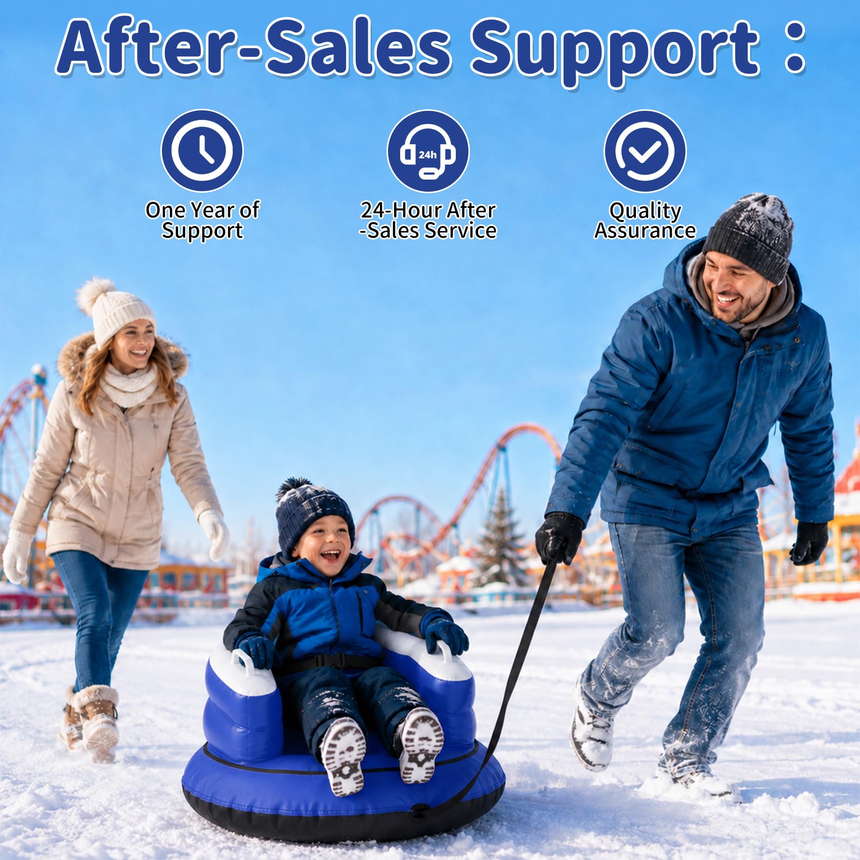 Slitta da neve per bambini 1-3 con schienale a U, blu