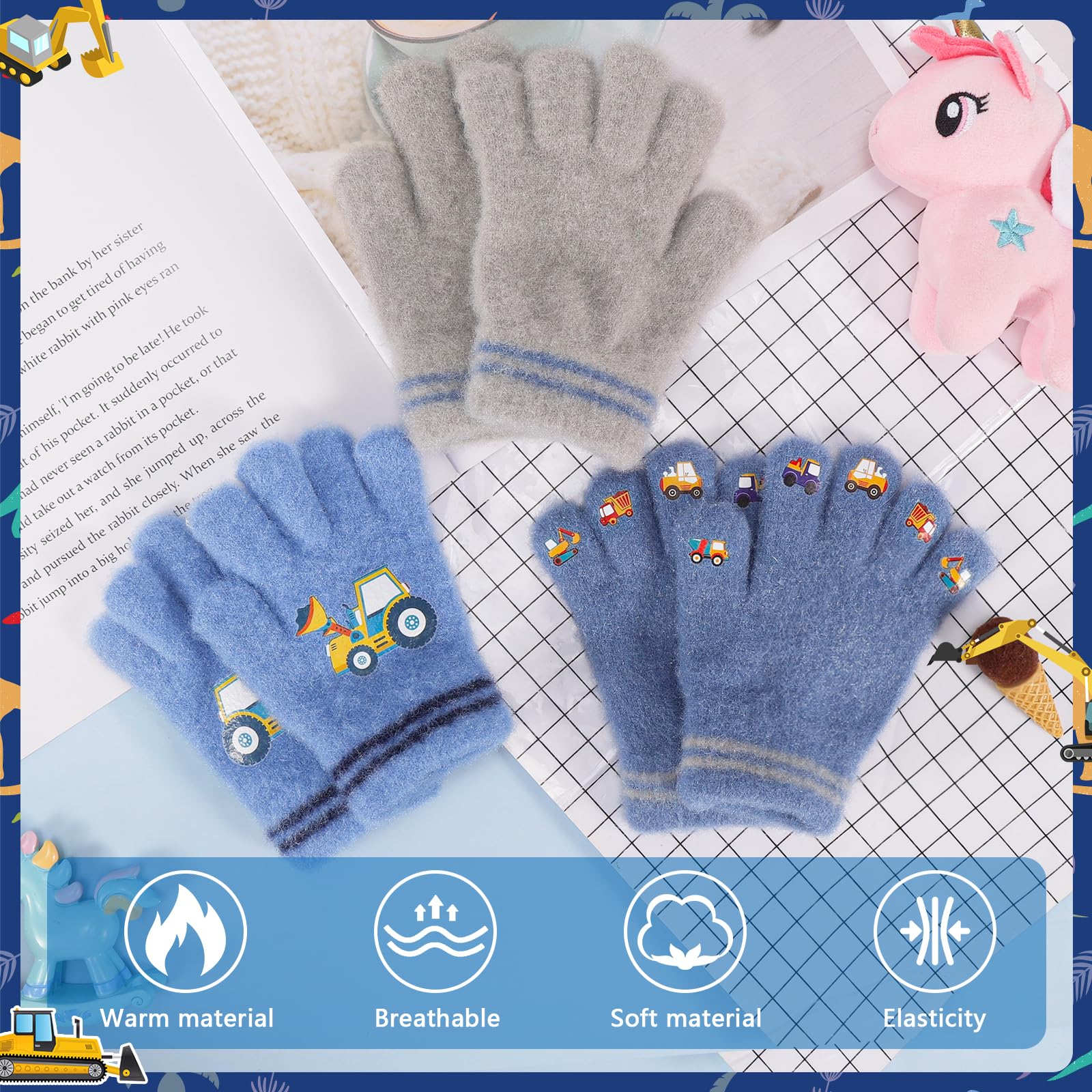 Gants magiques pour enfants lot de 3 paires mitaines thermiques d'hiver extensibles rayures 1-5 ans