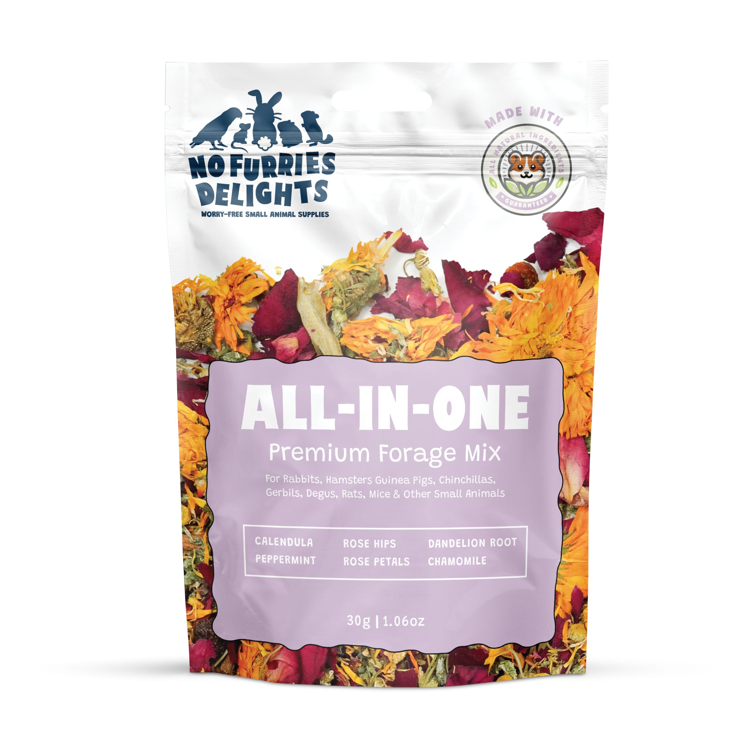 Forage Mix,100% All Natural Botanical Herb Treat for Rabbit Hamster Guinea Pig Chinchilla Chicken Hermit Crab Gerbil Degu & Other Small Animals (All in One Forage Mix 30g)