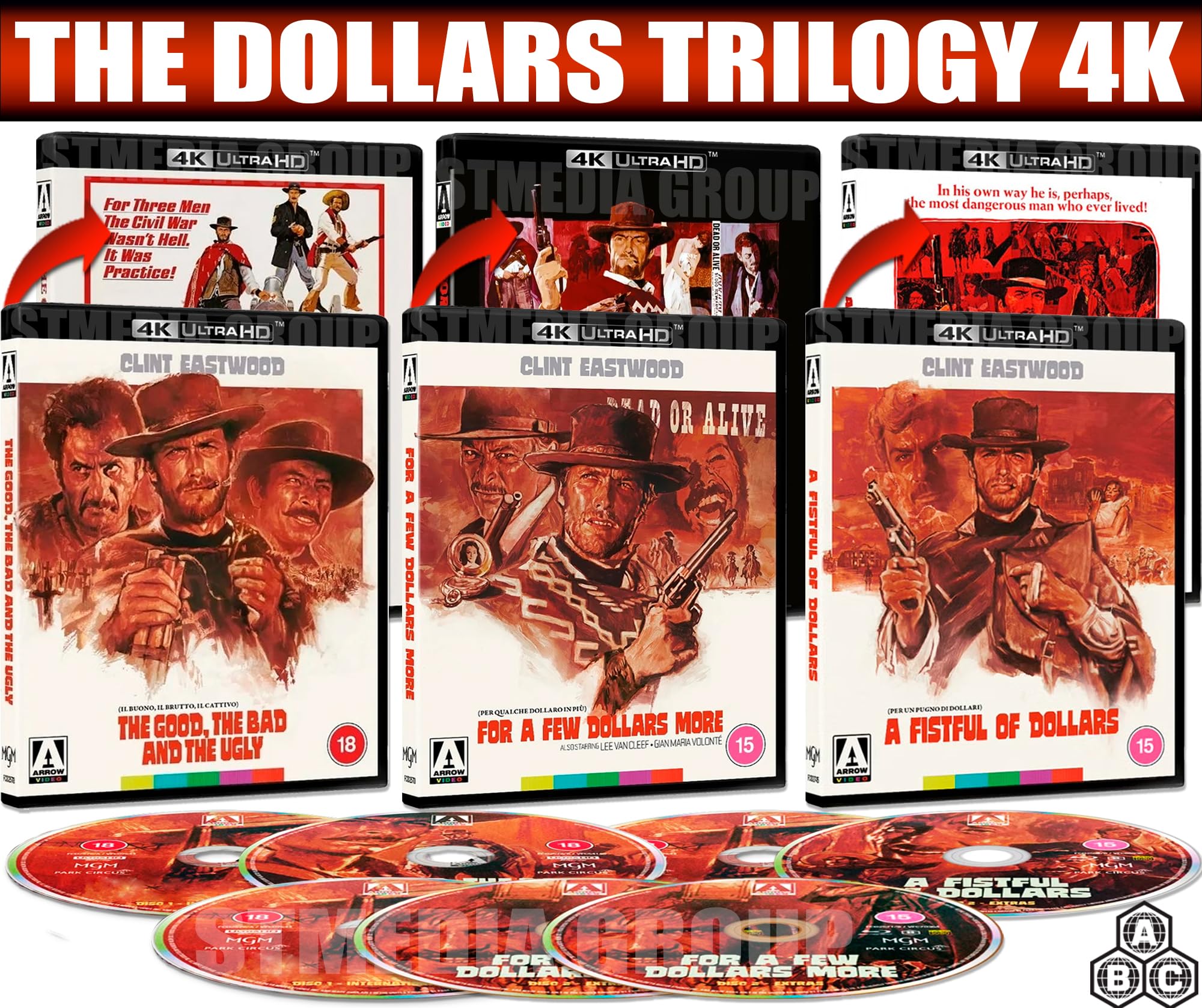 Clint Eastwood: The Dollars Trilogy – A Fistful of Dollars / For a Few Dollars More / The Good, the Bad and the Ugly (Special Edition, Reversible Cover, 7-Disc Set) [4K UHD + Blu-ray] [Region Free]