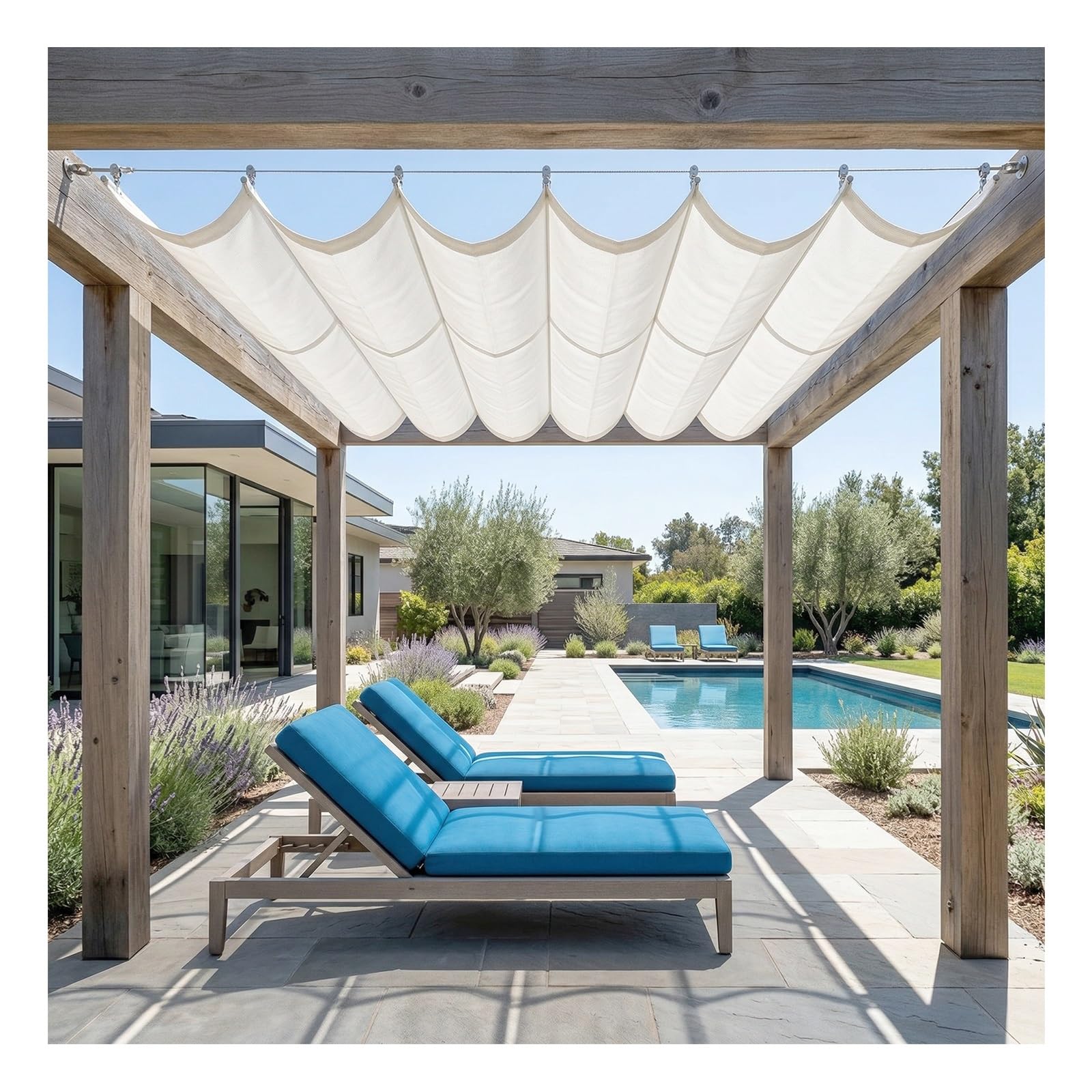 Bâche Ombrage UV Protection Solaire W3xL12m, Toile Vague Rétractable et Store Coulissant en U