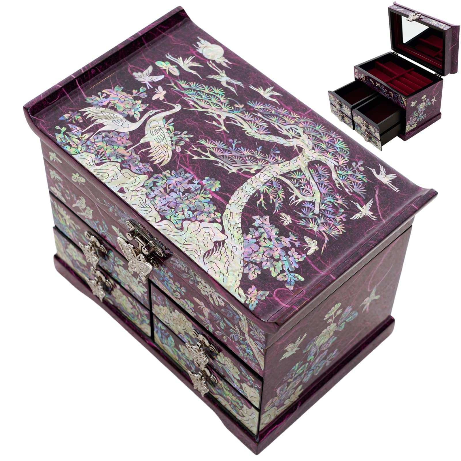 February Mountain Mother of Pearl Jewelry Box Elegant Korean Jewelry Organizer with Velvet Lining Unique Christmas Gift for
