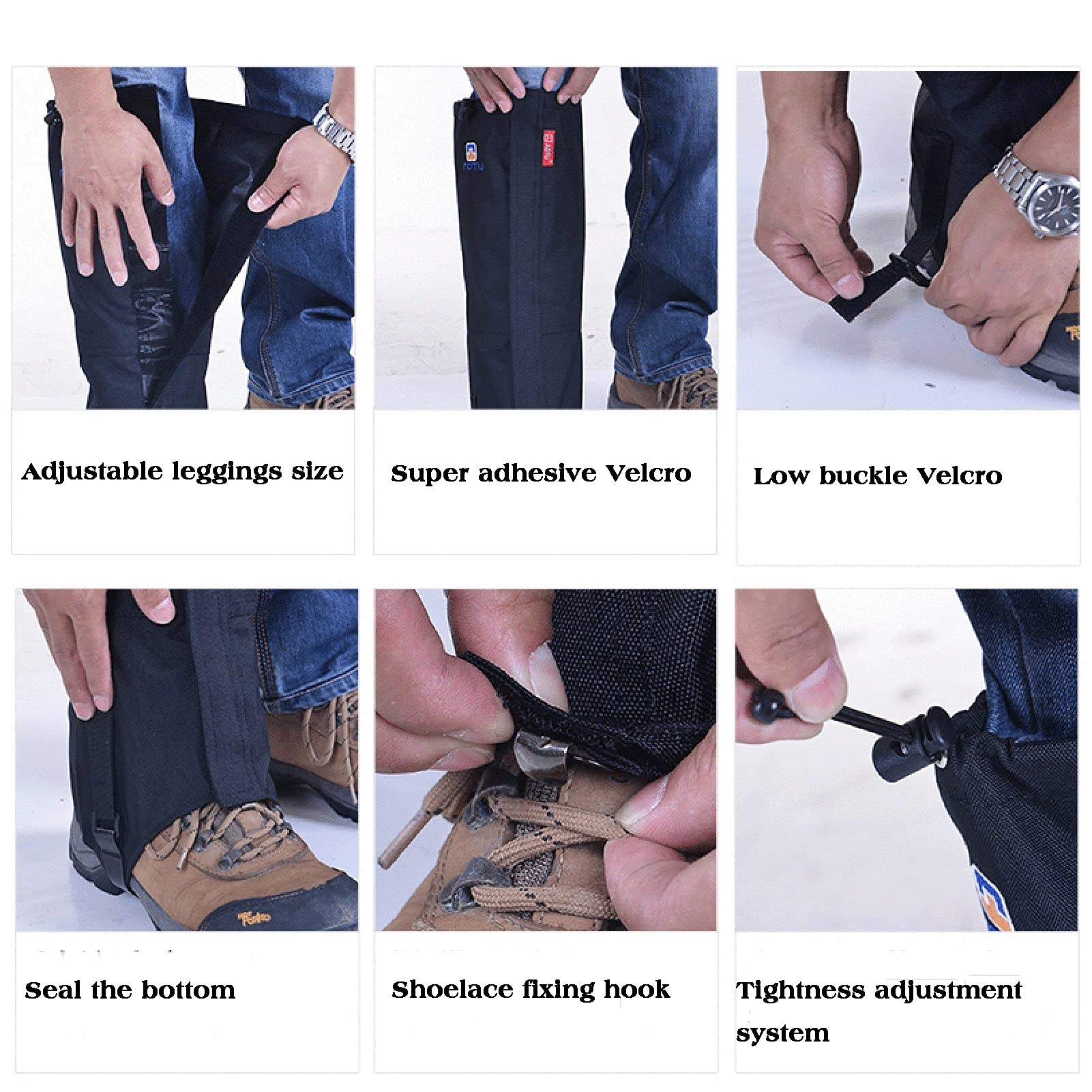 Ghette for Le Gambe, con Ganci for Fissare i Lacci, Ghette for Esterni e Ghette for Racchette da Neve, Adatte for Uomini e Donne in Campeggio, Alpinismo, Escursionismo e Racchette da Neve