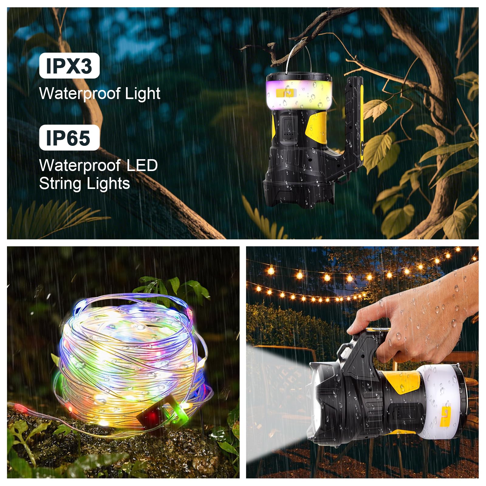 Luz de Búsqueda de Camping Recargable Linterna LED 2 en 1 para Emergencias (1000 lm), Capacidad de 2400 mAh, Batería de Iones de Litio, Patio y al Aire Libre, Camping, Senderismo y Cortes de