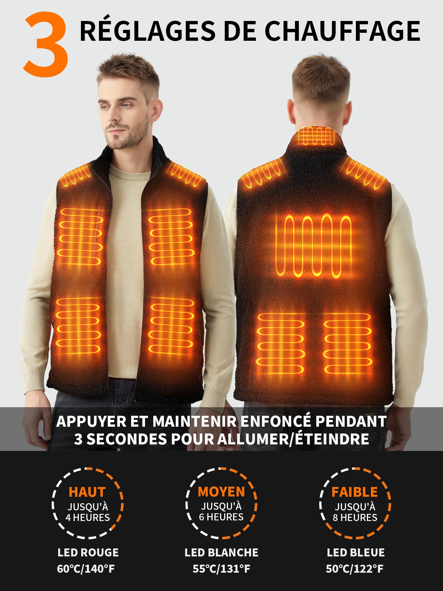 Gilet Electrique Chauffant Homme Femme avec Batterie 18400mAh Incluse, Veste Polaire Chauffante Homme Femme, 10 Zones de Chaleur, Parfaite pour Moto, Camping, Randonnée