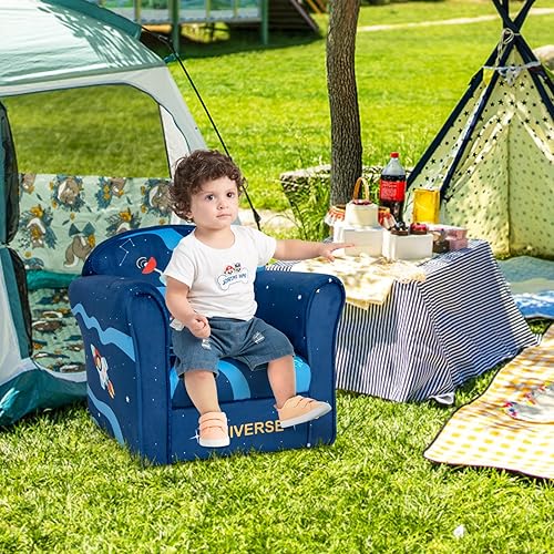 Miniatura 36 de Costzon Flyman - Sofá para niños, sillón con reposabrazos con patrón, muebles para niños pequeños con construcción de madera resistente, preescolar,