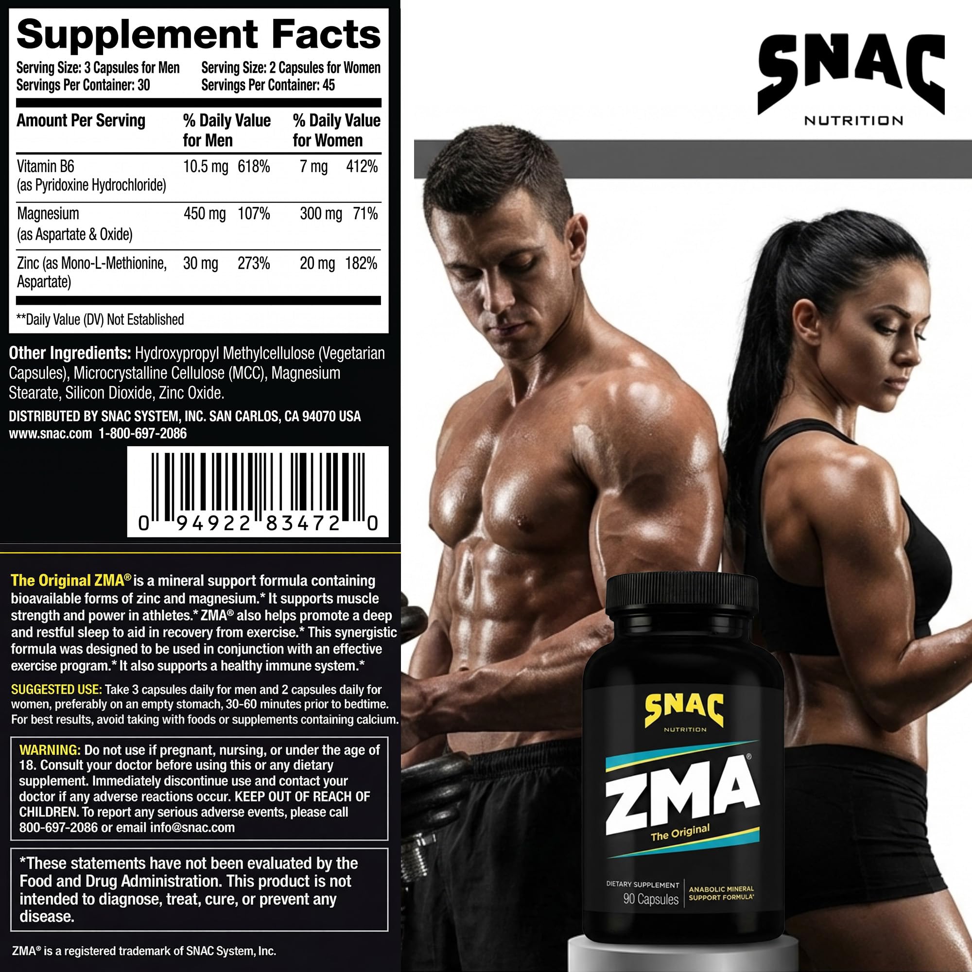 SNAC ZMA The Original Sleep & Supports Muscle Recovery - 90 Veggie Caps — Amazon image 5