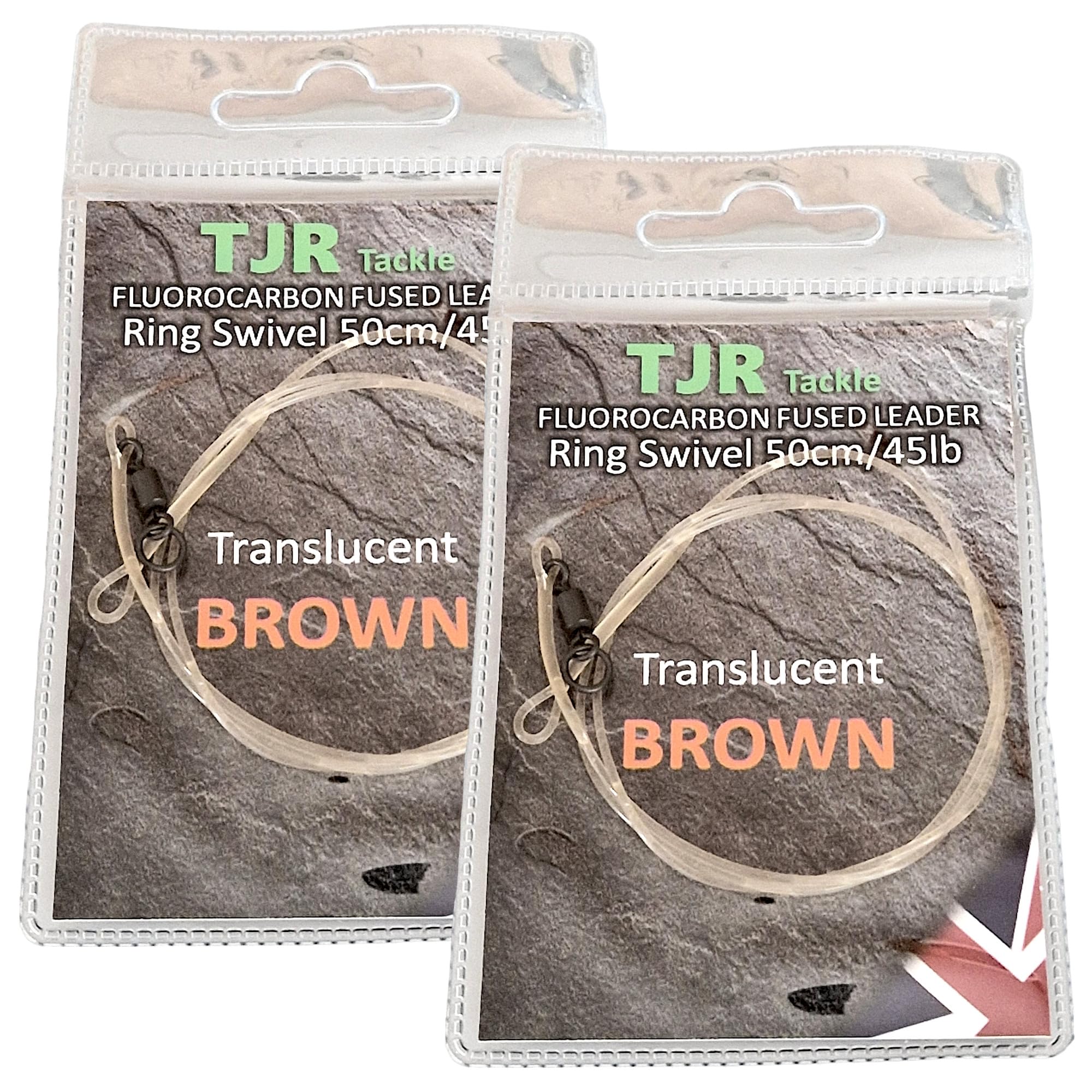 Twin pack fluorocarbon 50cm carp Leaders Flexi Ring swivels fused loop 3 colour options (Translucent Green) - Image 3